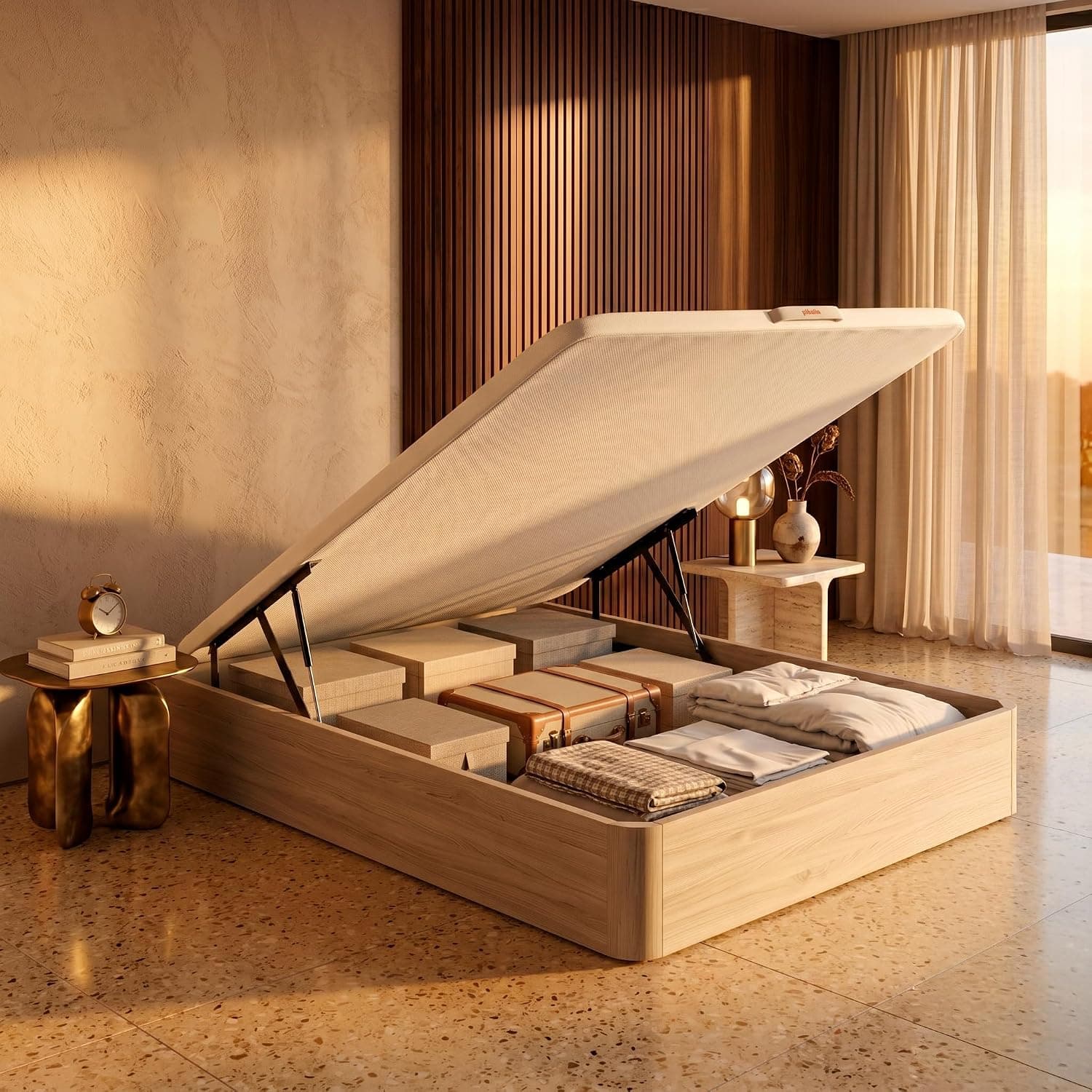 PIKOLIN Canapé Abatible de Madera con Gran Capacidad | Montaje y Retirada Usado Incluido | Esquinas Delanteras Redondeadas | 135x190 | Color Glaciar | 32 cm Altura | AIRBOX