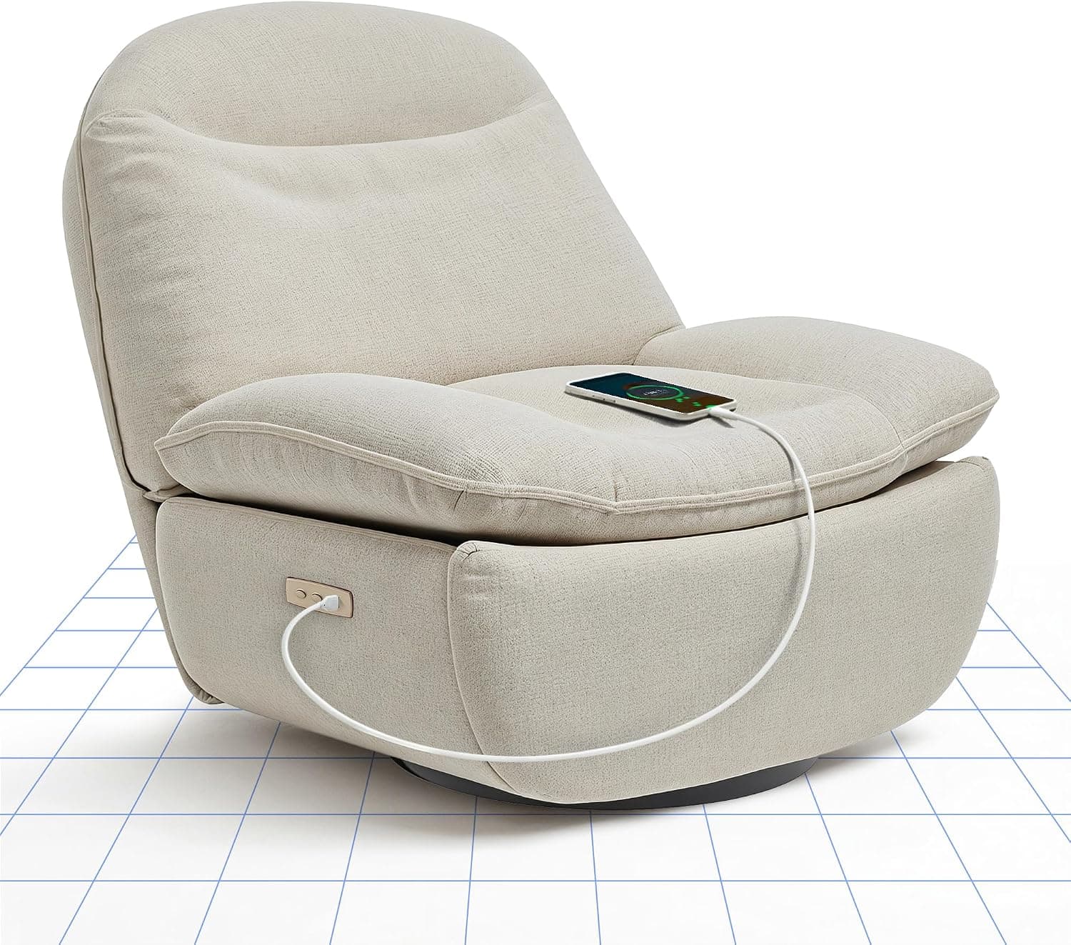 FLEXISPOT XR6 Sillón Relax Eléctrico con USB, Sófa Giratorio con Función Balancín, Sillon TV con Respaldo Ajustable, Silla Reclinable para Dormitorio, Salón y Cine en Casa (Beige)