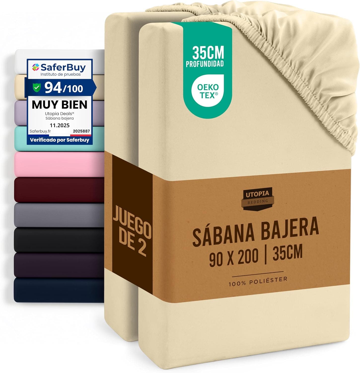 Utopia Bedding Juego de 2 Sabana Bajera 90x200 - Beige - (Cama 90)