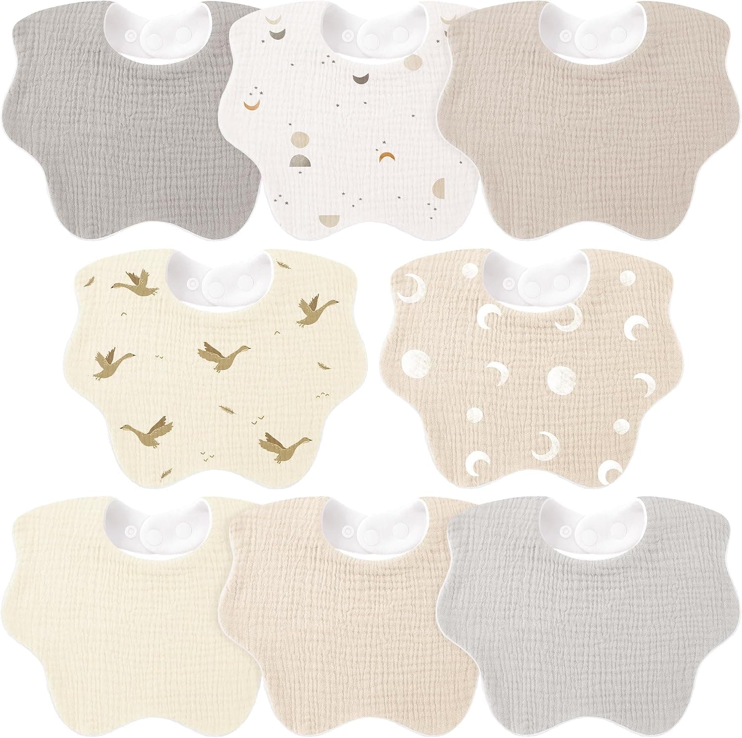 Bearmoss Baberos Bebé Recién Nacido Muselina de Algodón Bavoirs Bebe,Absorbe y Ajustable Baberos Bandana,Baberos para Bebés en Fase de Dentición para Bebe 8 Piezas