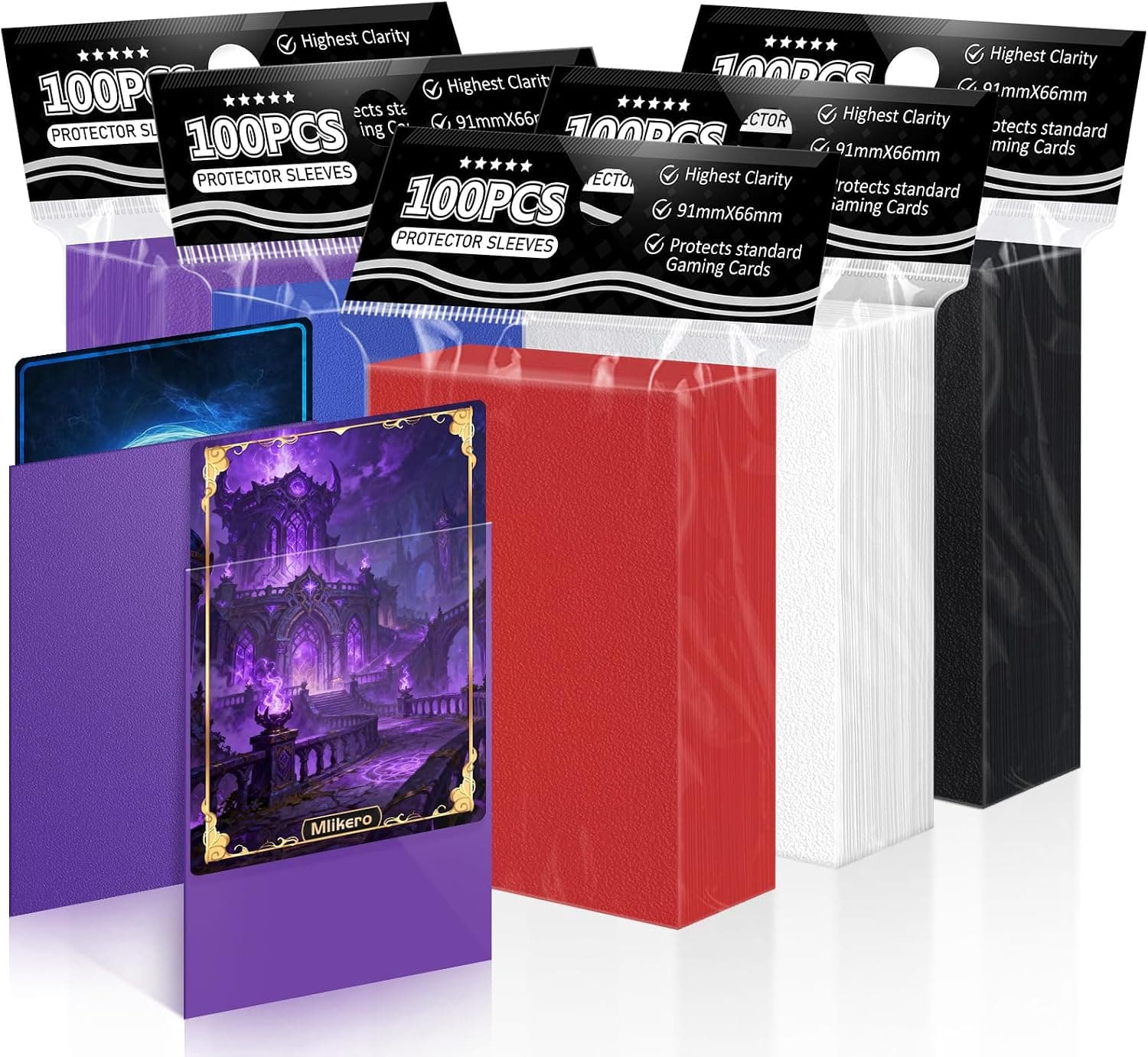 Mlikero 500 Pcs Fundas Cartas, 66 x 91 mm Funda Cartas, 5 Colores Card Sleeves, Fundas para Cartas para Trading Cards, Cartas Deportivas