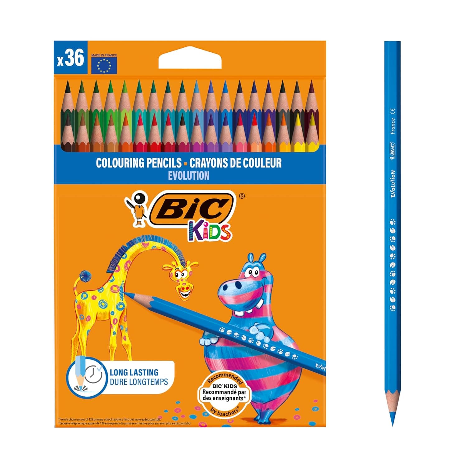 BIC Kids Evolution - Lápices para colorear, blíster de 36 unidades, para actividades creativas en casa y el colegio, colores surtidos, Multicolor