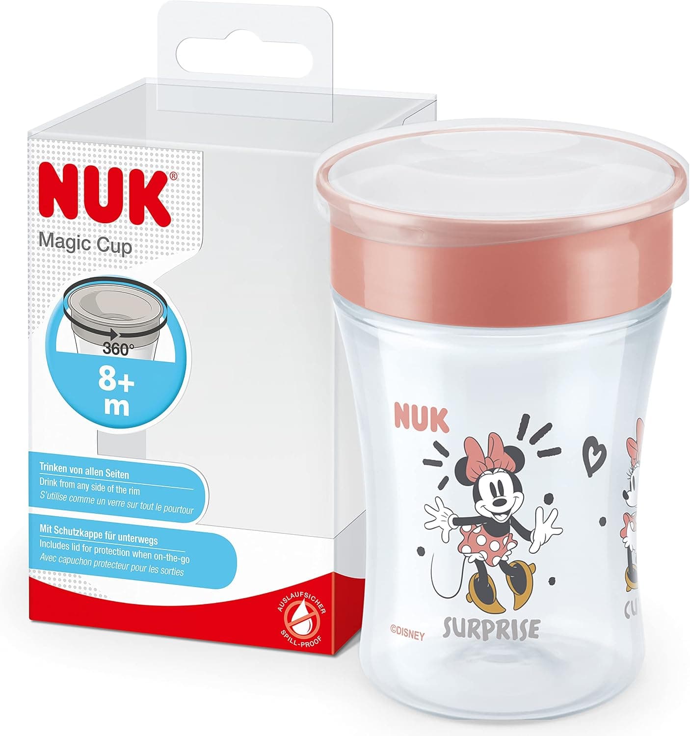 NUK Magic Cup vaso antiderrame bebe | Borde a prueba de derrames de 360° | +8 meses | Sin BPA | 230 ml | Disney Minnie Mouse | 1 unidad