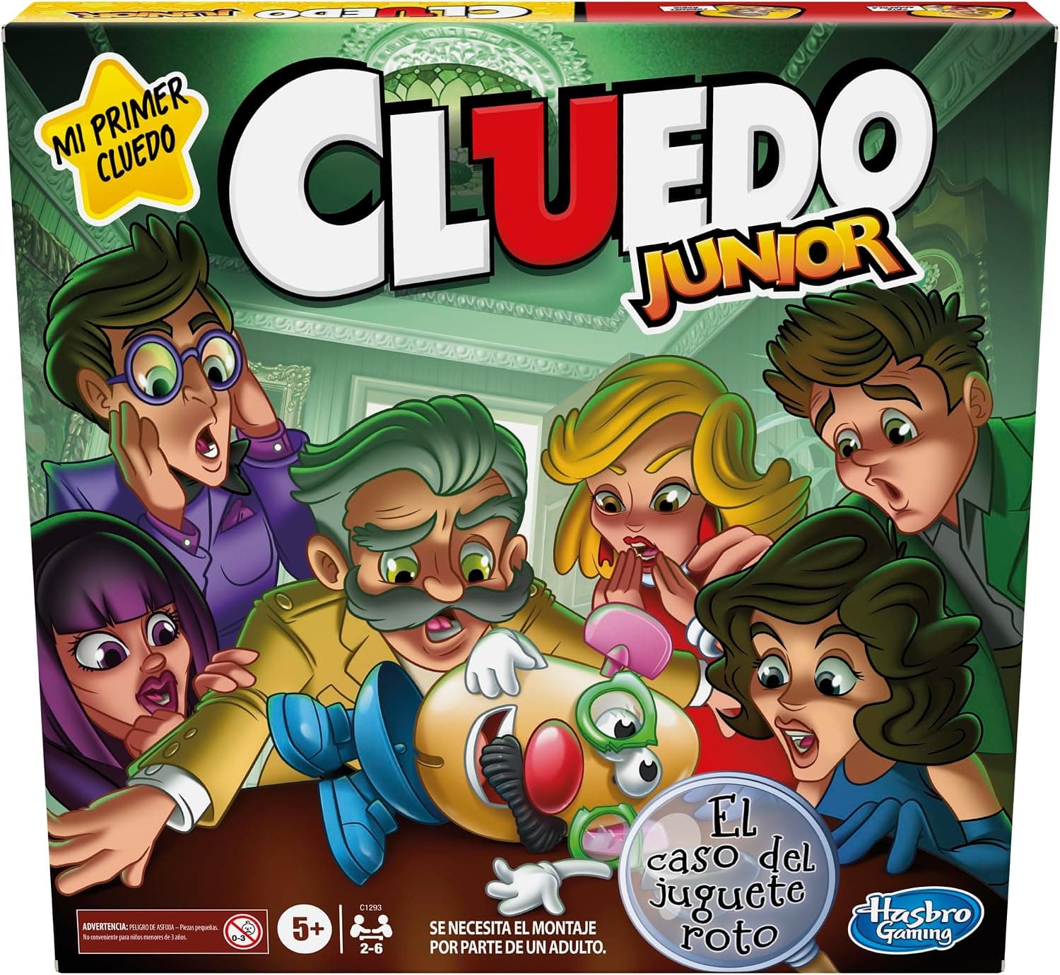 Hasbro Gaming, Cluedo Junior, Juegos de Detectives para Fiestas, Tablero con Colores Vivos, Acertijo, Habilidad y Estrategia, Regalos para Niños y Niñas de 5 Años o Más, Juego de Mesa