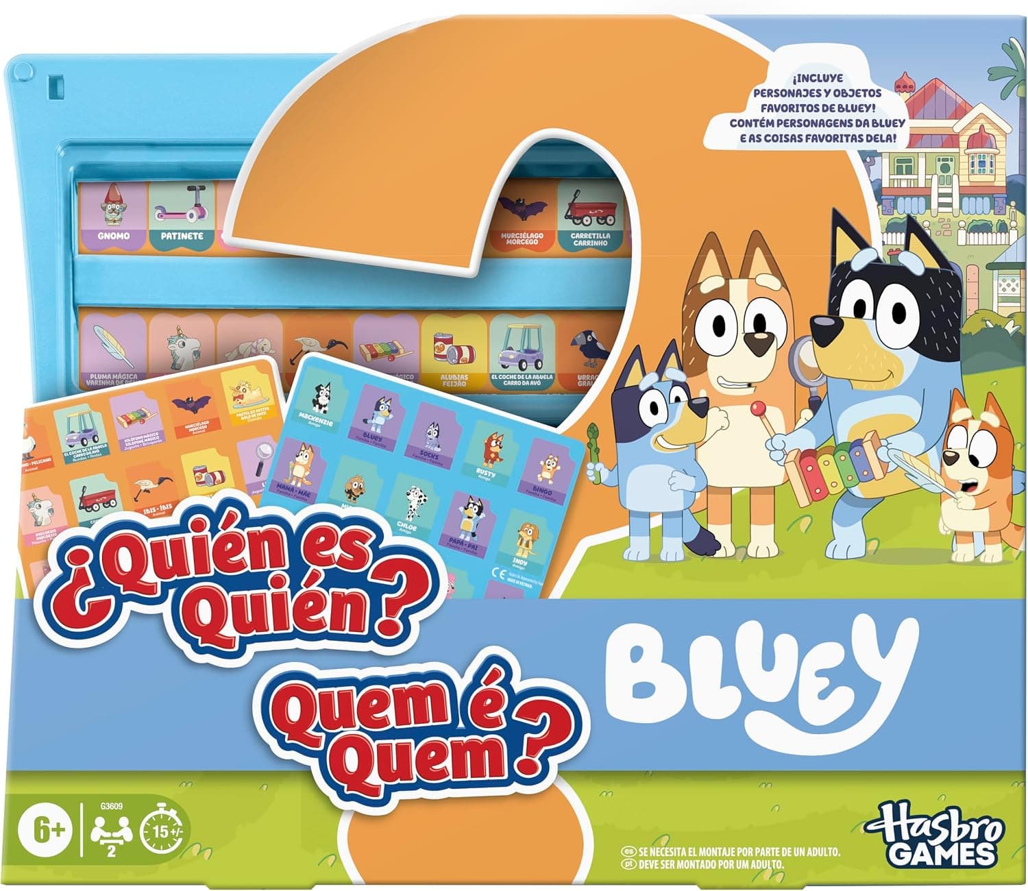Juego para niños ¿Quién es quién? edición Bluey, Juegos de Mesa Familiares y de Viaje, 6+ - Versión en español - portugués