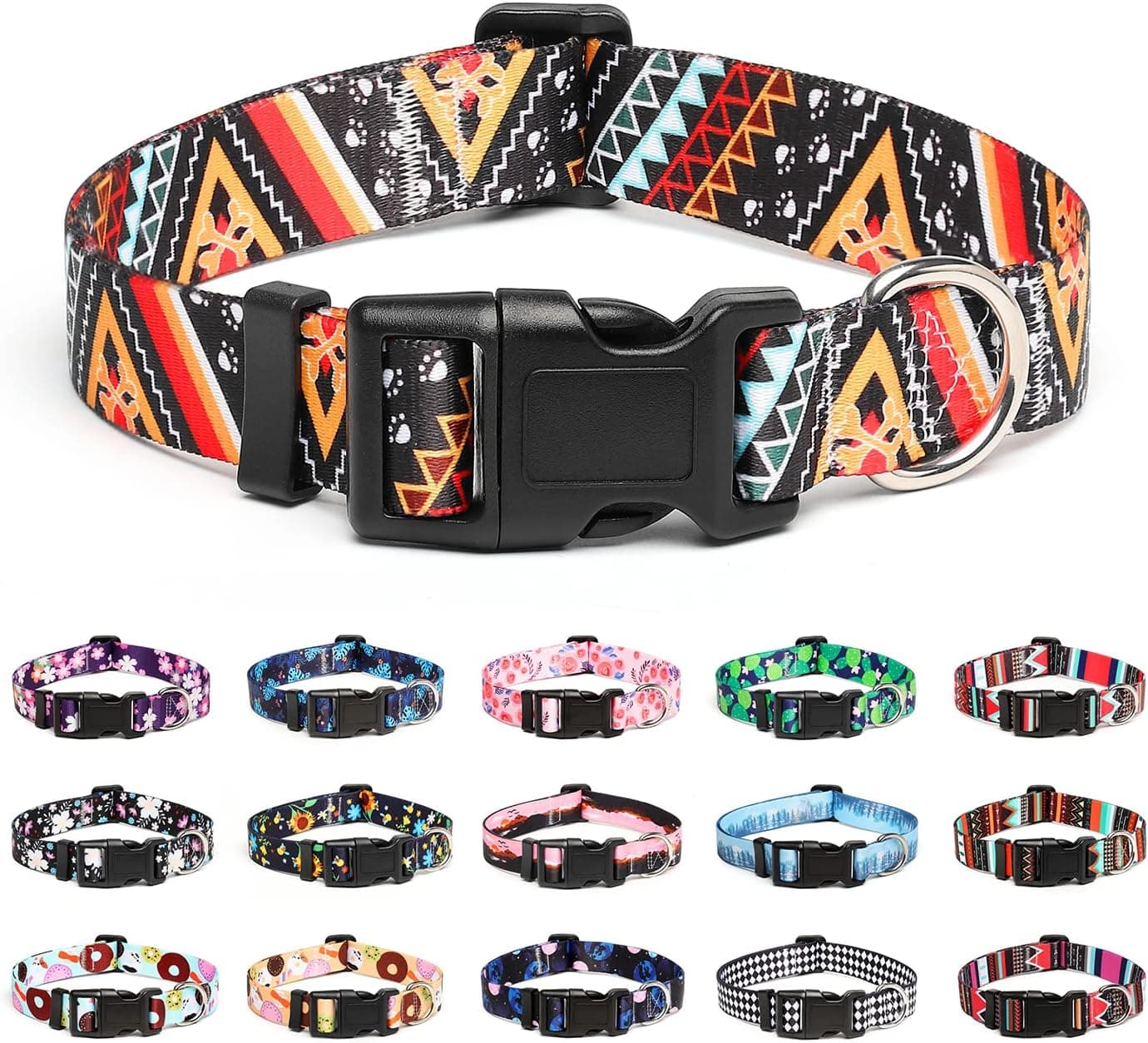 Mercano Collar para Perros Ajustable y Resistente - Patrones de Diseño Especial, Cómodo Nylon Suave para Perros Pequeños Medianos Grandes (M, Ethnic Dorado)