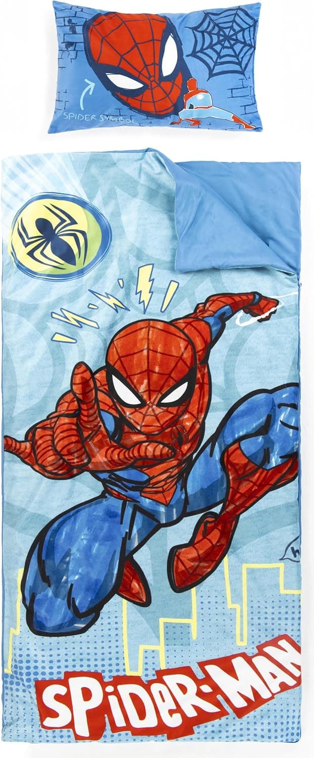 Juego de saco de dormir y almohada para niños, acogedor (137 x 69 cm), saco de dormir interior con asa de transporte y almohada (43 x 28 cm), ideal para viajes escolares y fiestas de pijamas, juego de