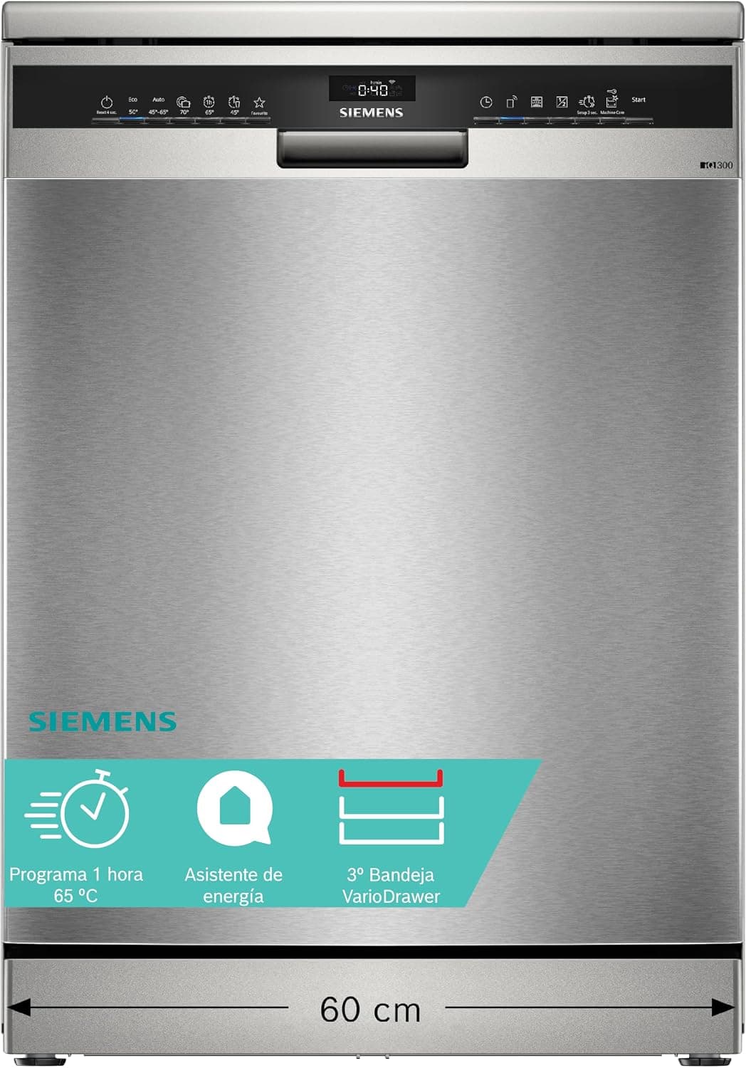 Siemens - Lavavajillas de libre instalación, iQ300, 60 cm, Home Connect, varioSpeed+, autoOpen dry, Acero antihuellas, SN23EI03ME