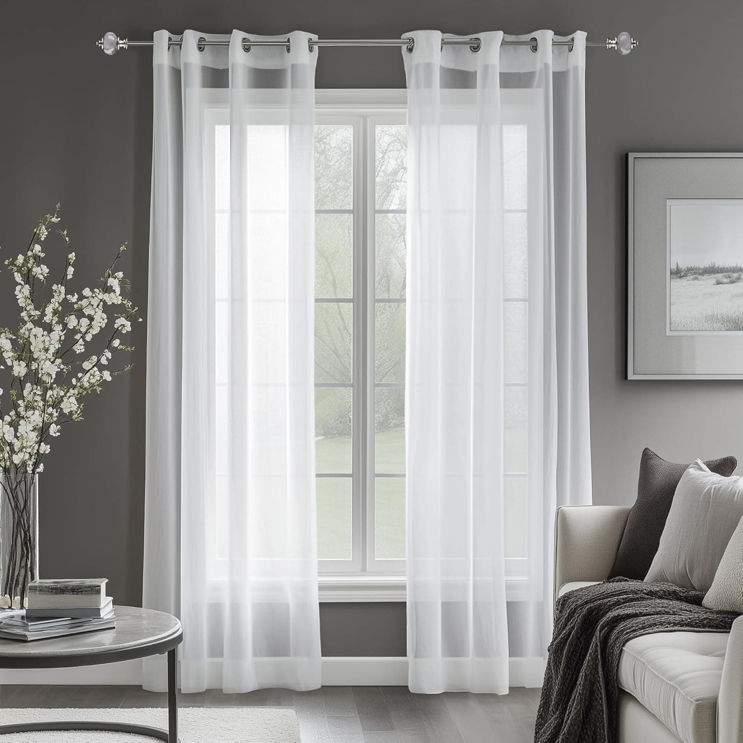 Deconovo Visillos para Cortinas Salón Traslúsidos Blancos Infantiles para Ventanas Dormitorio de Ventana Sheer Voile Gasa 2 Paneles 140 x 245 cm