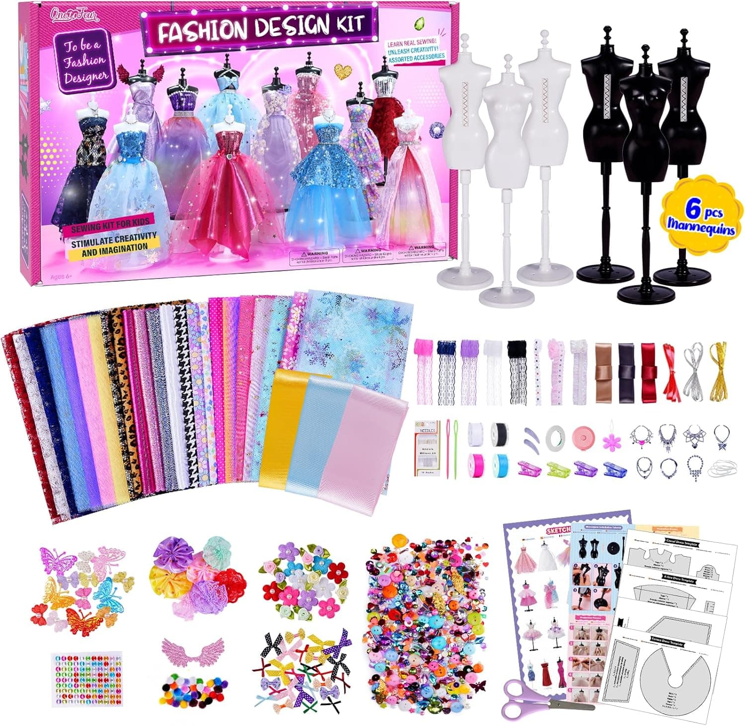 Kit de Diseño de Moda para Niñas, 1000+ Piezas, 6 Maniquíes, 6-12 Años