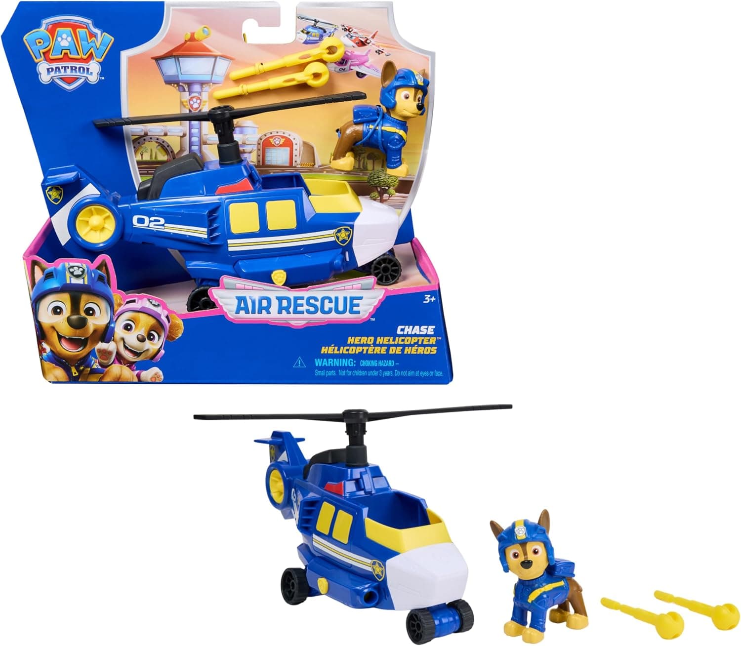 Paw Patrol Patrulla Canina - Pack Figura Chase Air Rescue Y HELICÓPTERO Lanza PROYECTILES - Patrulla Canina Juguetes - Regalo Niño 3 años + - 6071173 - Juguetes Niños 3 años +