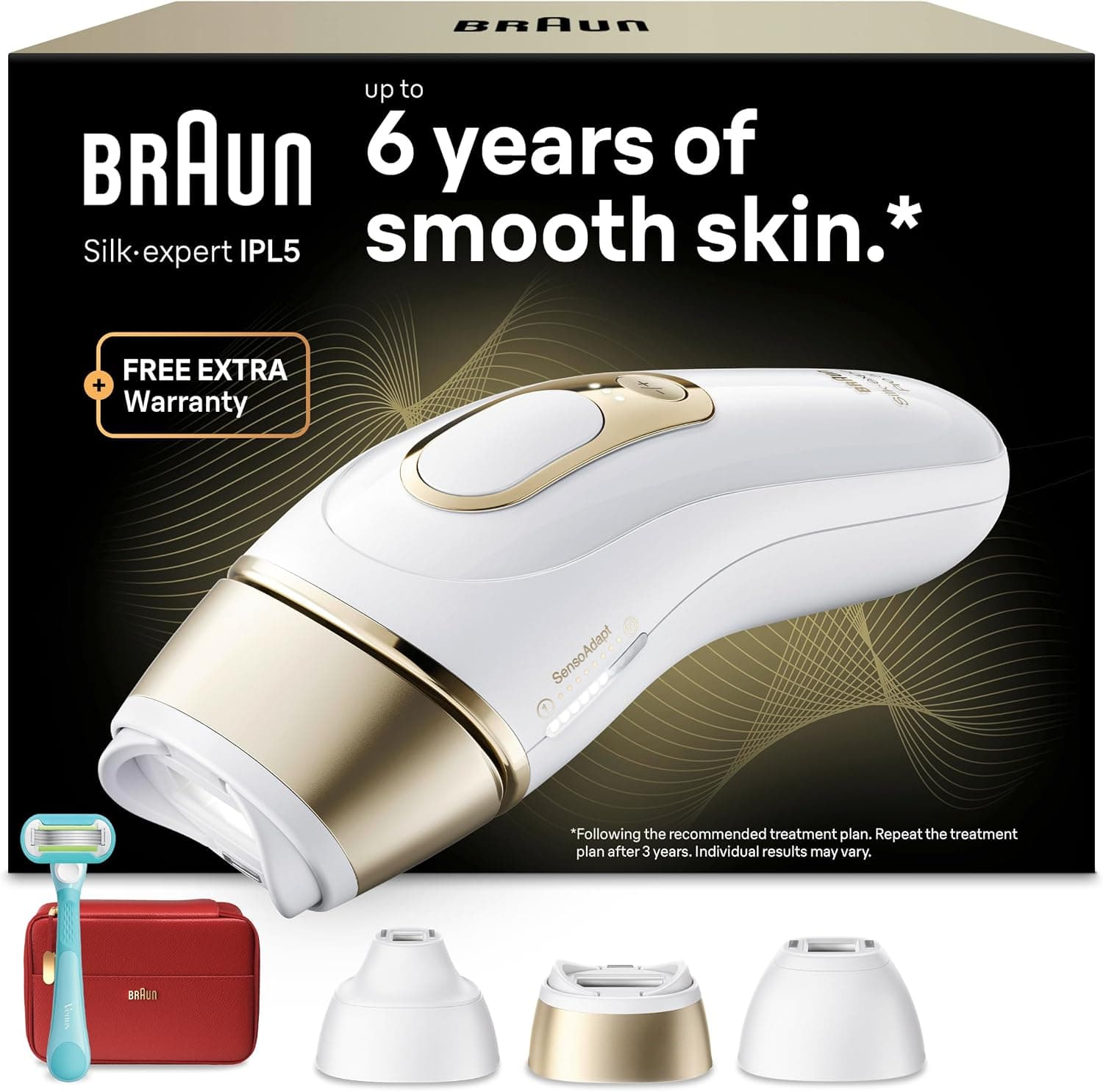 Braun Depiladora Luz Pulsada Silk·expert Pro 5, PL5321, Blanco/Oro