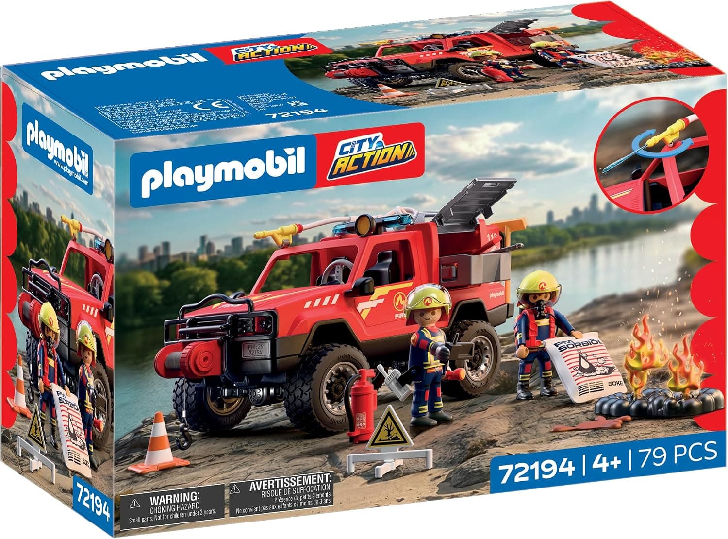PLAYMOBIL | City Action | Pick-up de Bomberos | Vehículo Todoterreno de Emergencia con función Real de Chorro de Agua, cabrestante y numerosos Accesorios | para niños a Partir de 4 años | 72194