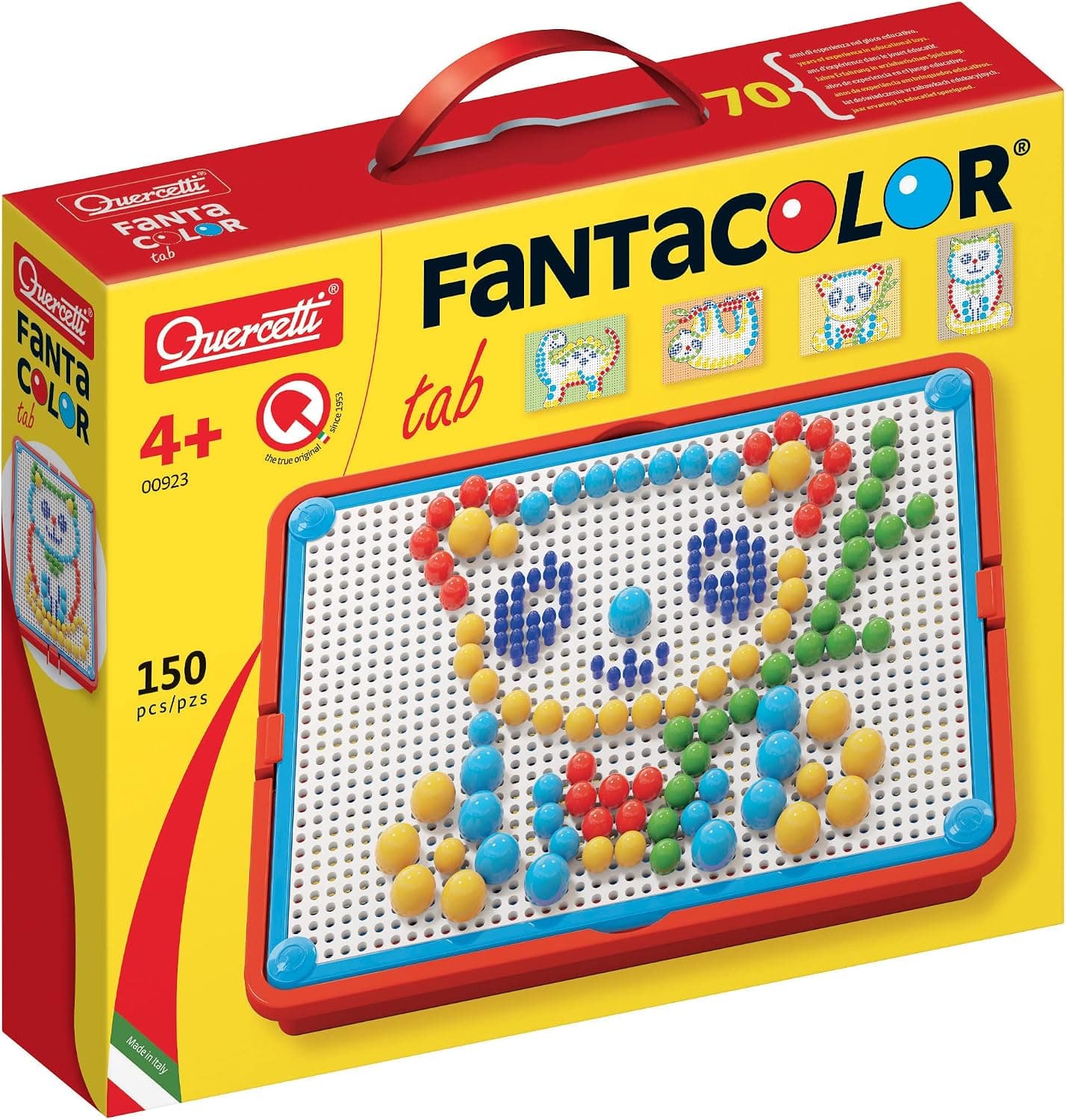Quercetti FantaColor Tab, Juegos Educativos con 150 piezas, Pizarra Infantil Creativa con 3 Tamaños De Pinchos, Juguetes niños 4 años, Manualidades Niños, Regalo Niña 5 Años