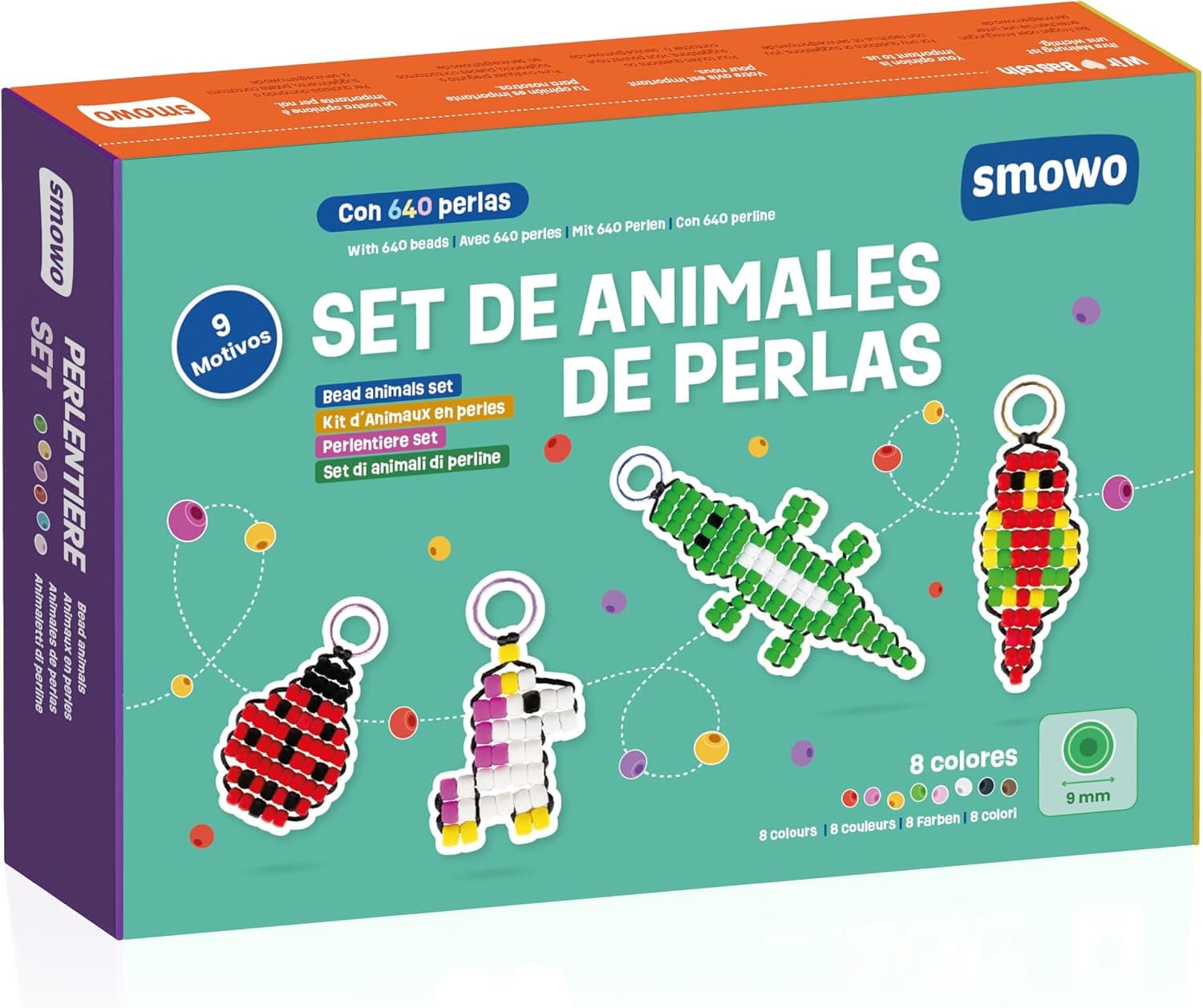Smowo® Juego de manualidades con perlas para 9 llaveros de animales – Caja de manualidades para niños para enhebrar y hacer manualidades