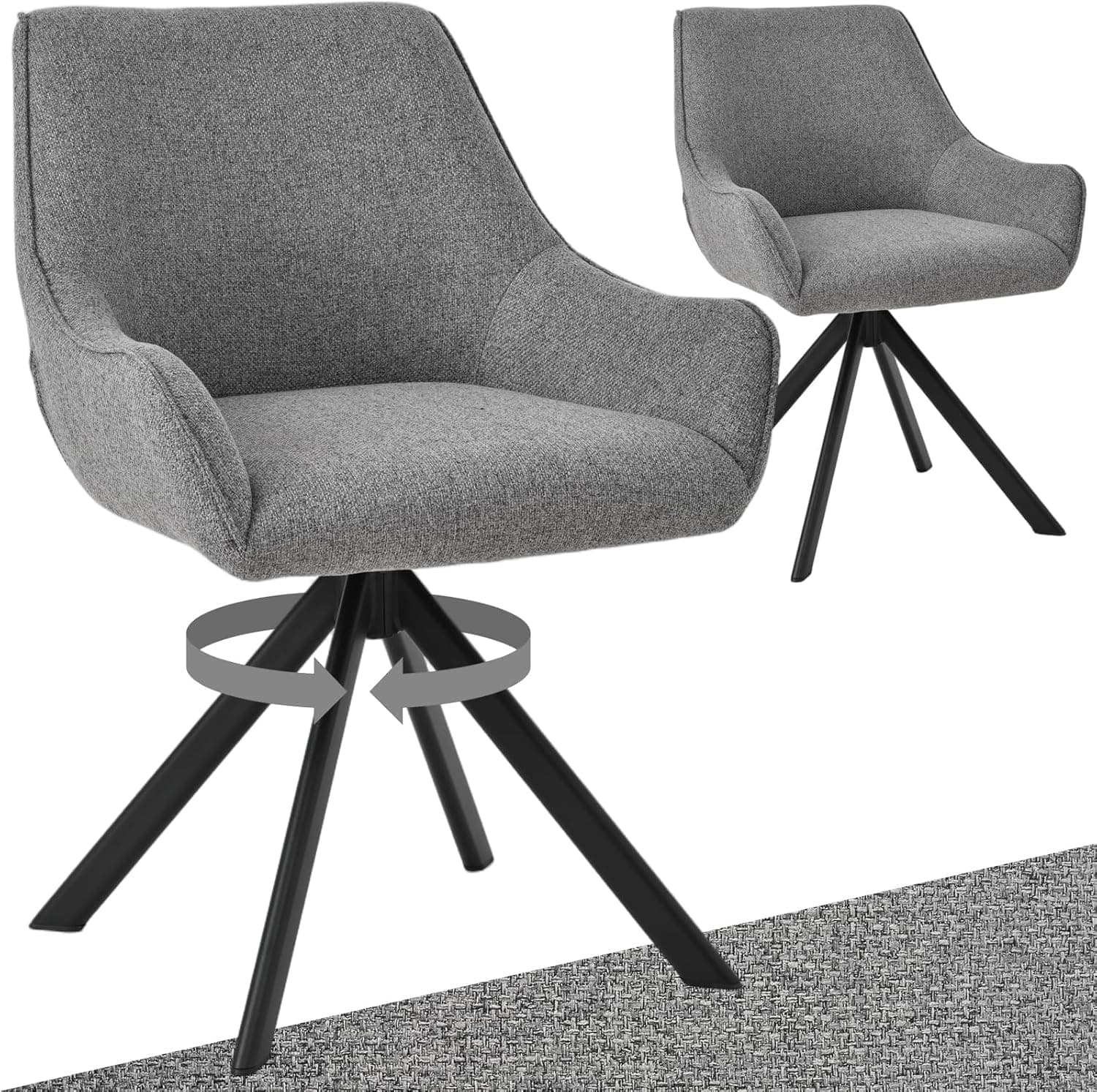 Juego de 2 sillas de comedor giratorias con reposabrazos – Silla acolchada giratoria 360° con respaldo de lino moderna, silla de cocina con estructura metálica y respaldo para comedor, sala