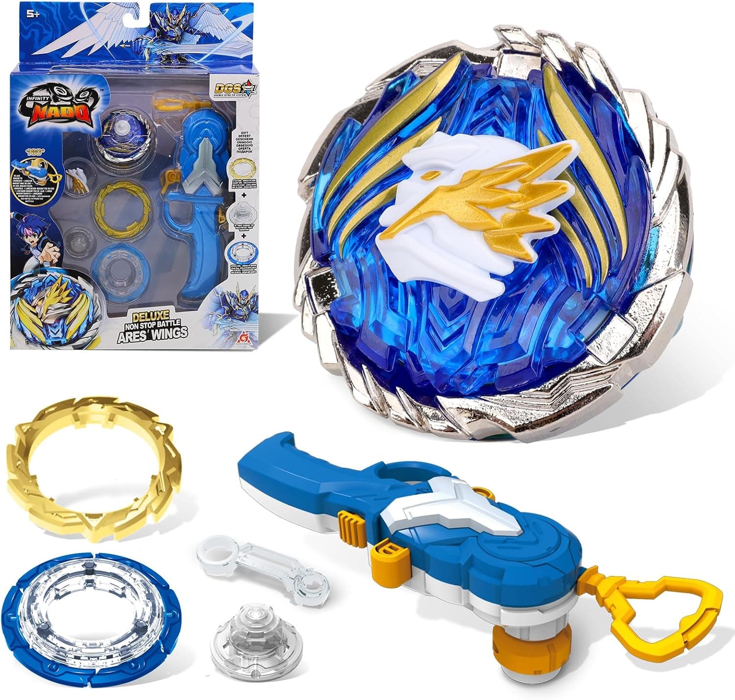 INFINITY NADO Lanzador Magnético 180° – Peonza Metal Ares Wings 5+