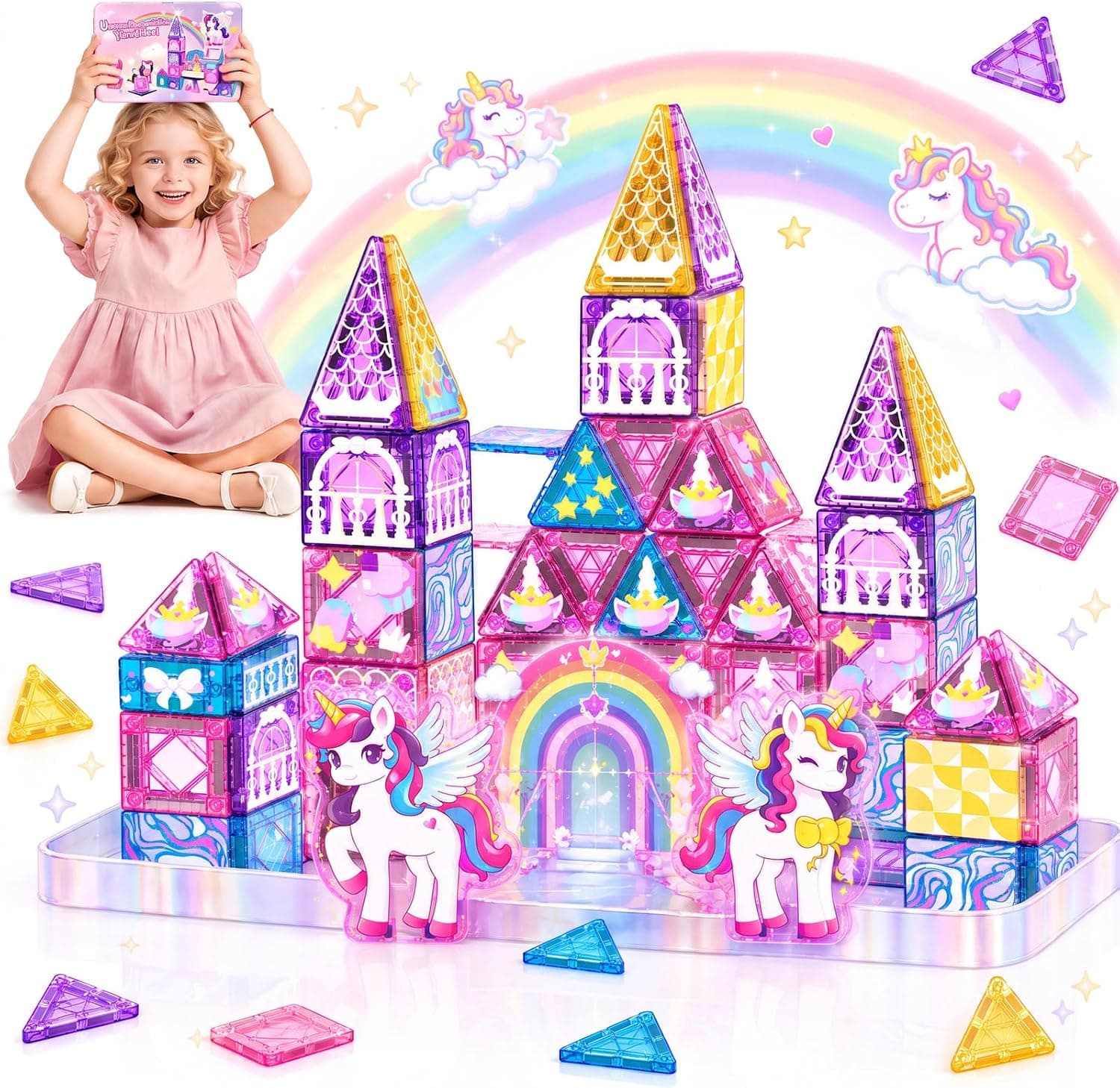 iKidiki Bloques Magneticos Construccion Niños, Unicornio Magnetic Blocks Juguetes Niños 3 4 5 6 Años 40 Piezas Magneticas niños Niños Regalos Niño 3-6 Años Cumpleaños Juguetes para Niñas