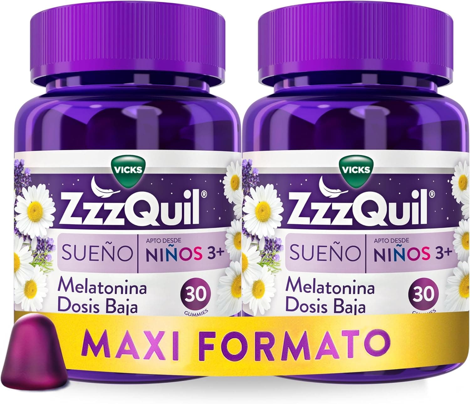 ZzzQuil Sueño Apto desde Niños 3+, Complemento en gummies para dormir,sabor a frutos del Bosque, 60 gummies (2x30)