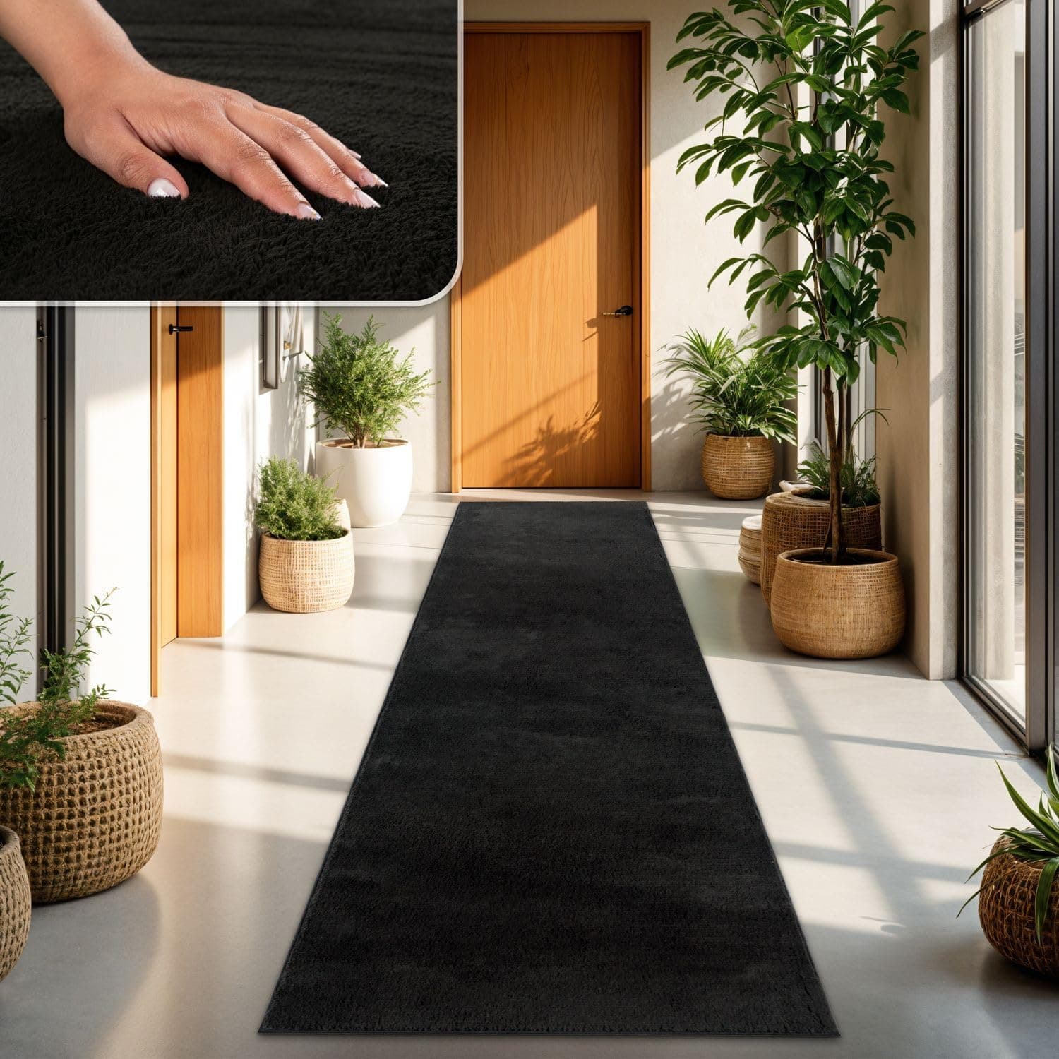 TT Home Alfombra Salón Negro 60x100 cm Lavable y Pelo Corto