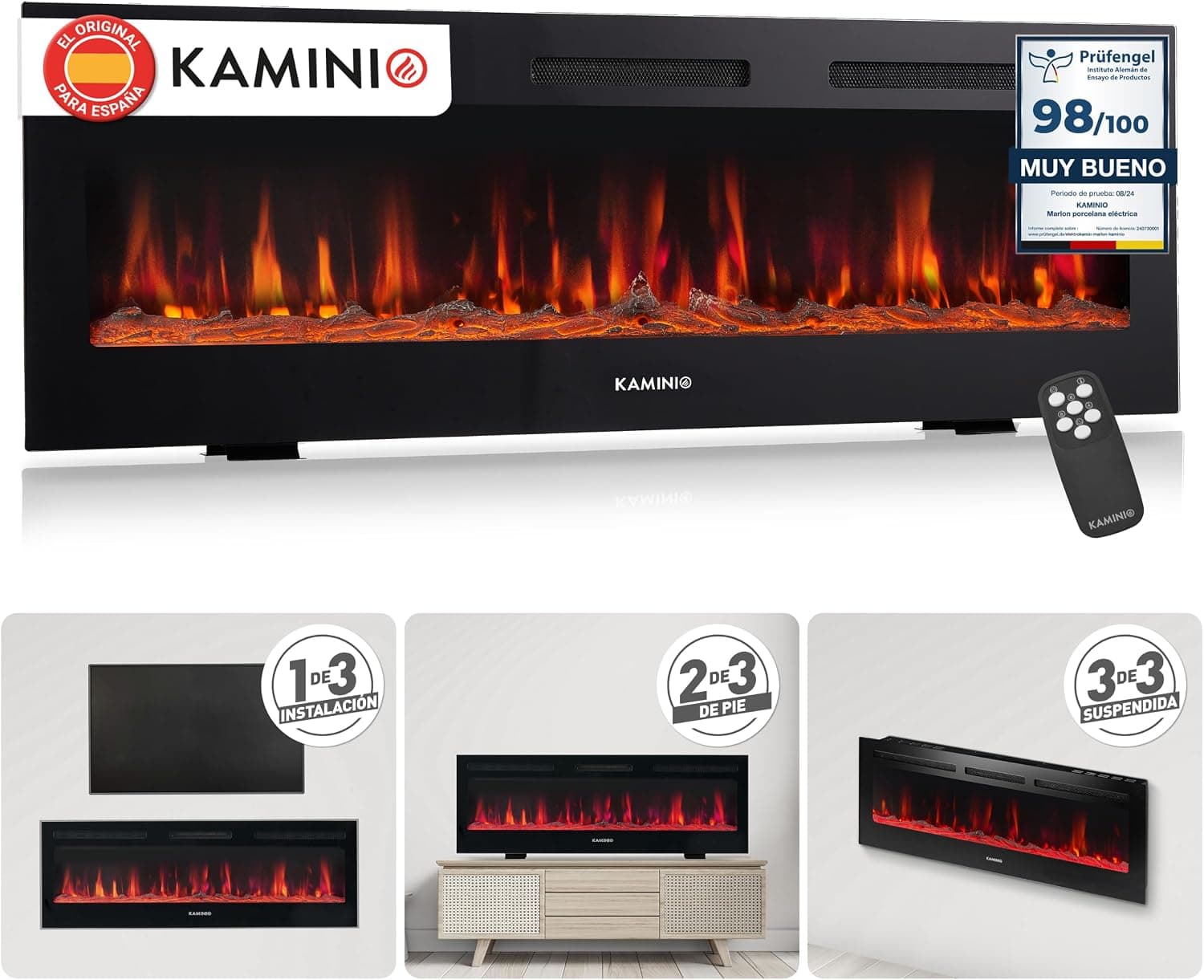 KAMINIO® Marlon Pro 60 Chimenea eléctrica Decorativa con Calefactor