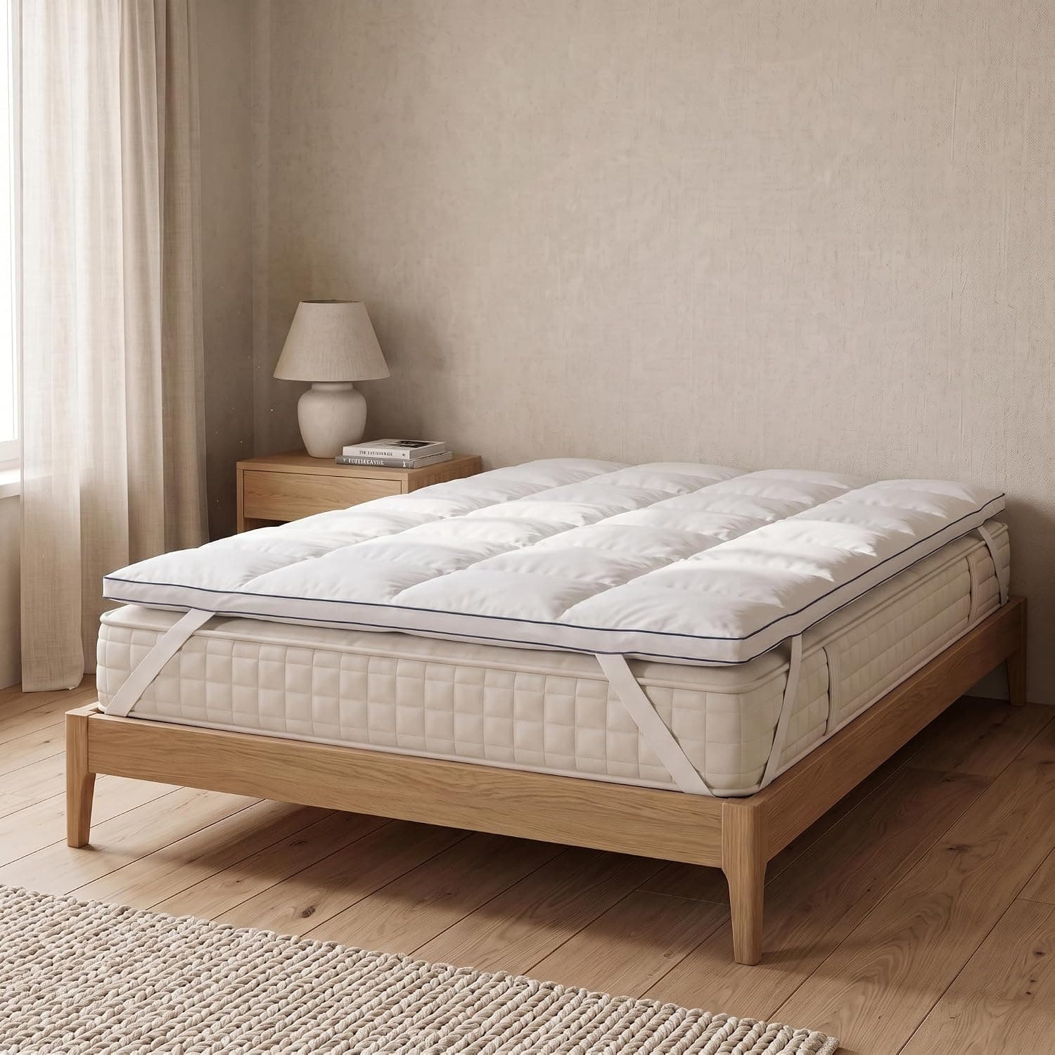 Pikolin Home - Topper de plumón 100% Natural y Transpirable | 150 x 190 cm | 5 cm | Sobrecolchón | Sensación de ingravidez | Confort Hotel de Lujo | Maximiza la sensación de Confort | KIOTO