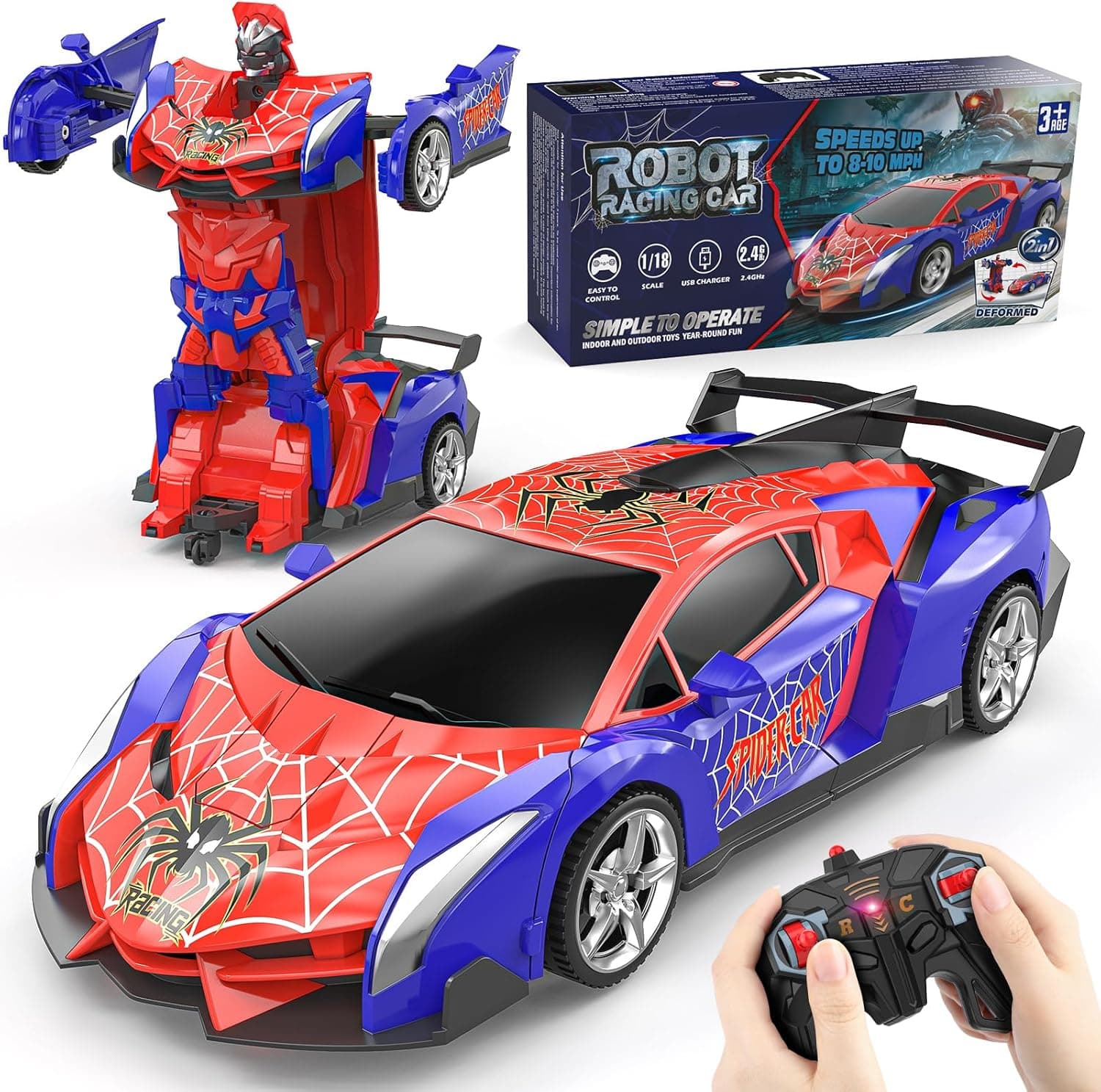 Coche Teledirigido Robot Transformar, Spider RC Carro Juguete Niños