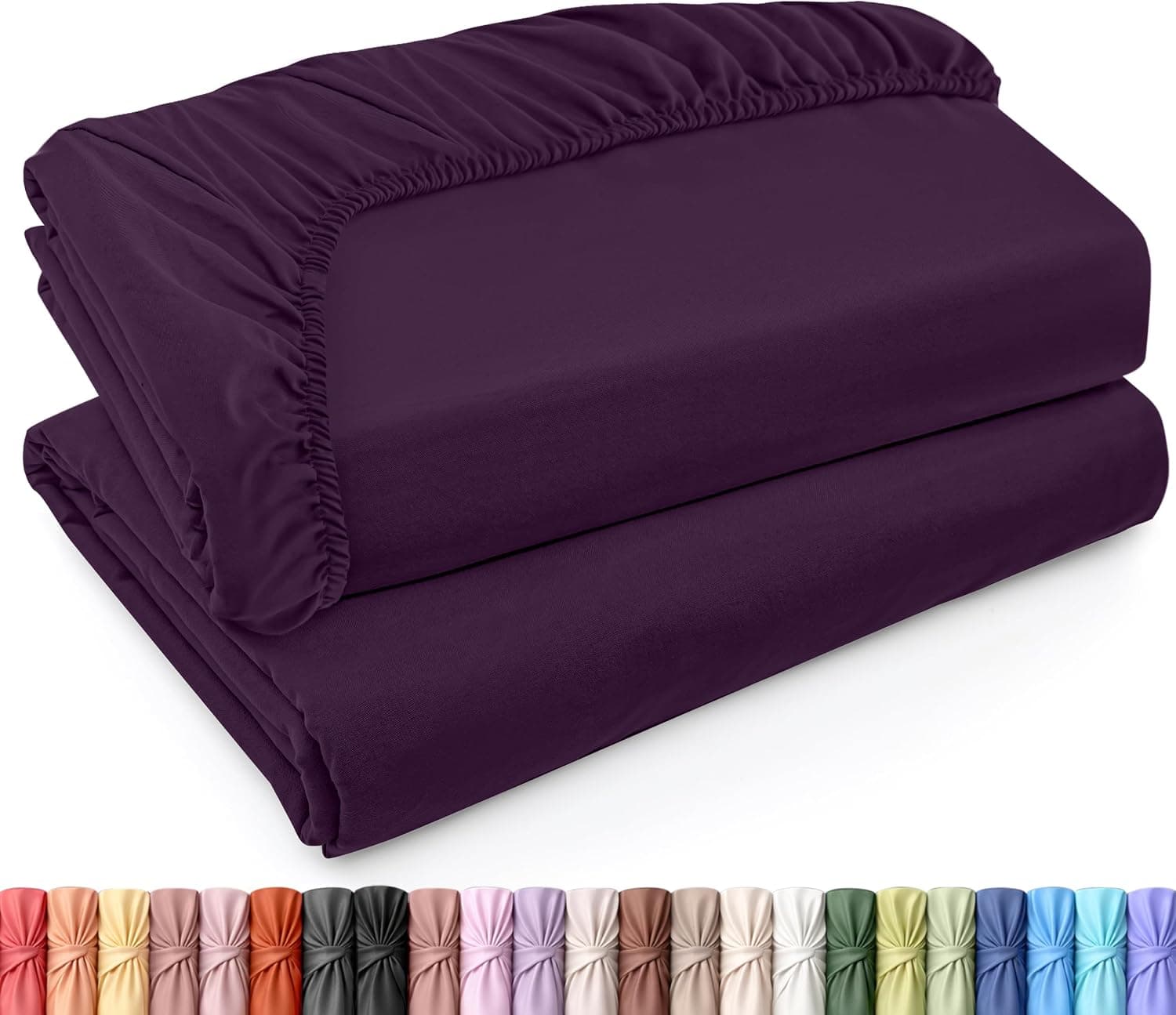Utopia Bedding Juego de 2 Sabana Bajera - Twin XL - Púrpura - Bolsillo Profundo - Microfibra Cepillada (Cama 180)