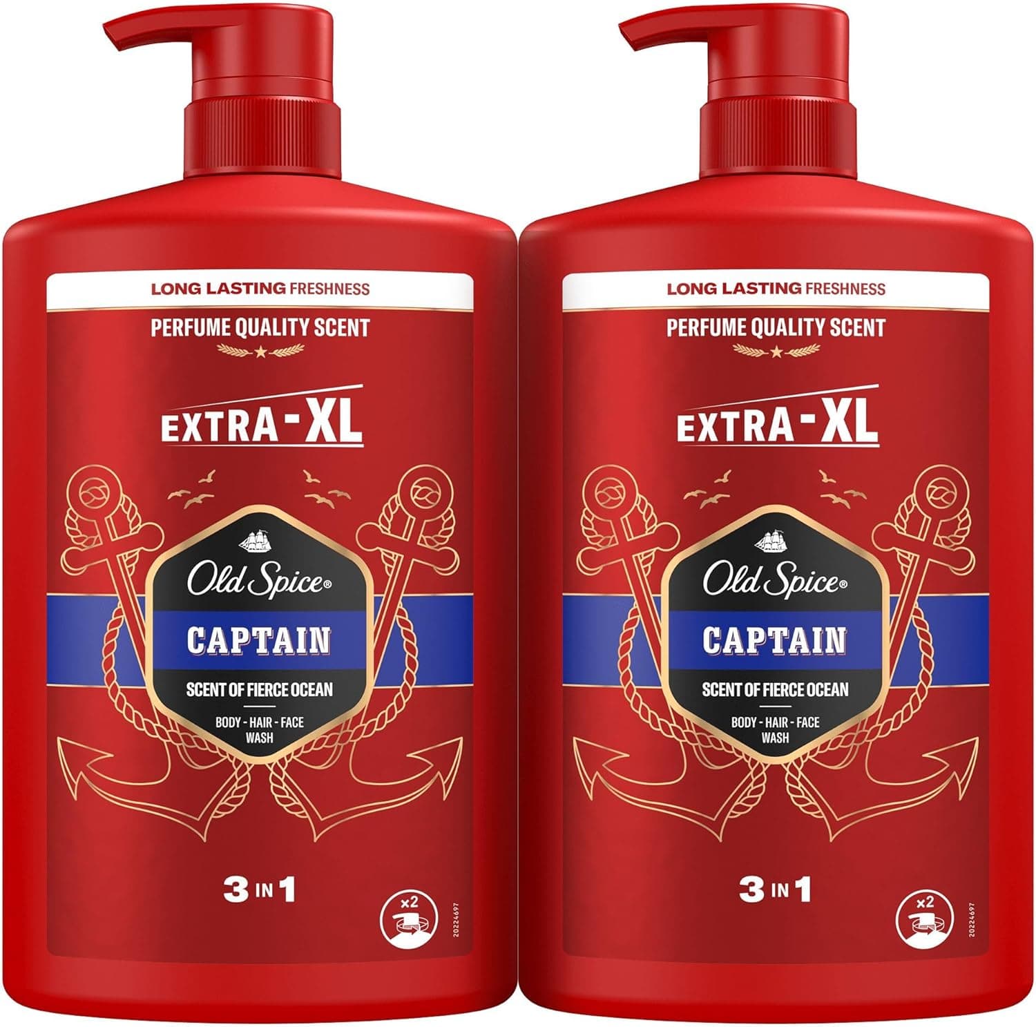 Old Spice Captain Gel De Ducha Y Champú Para Hombres 2x1000ml, Gel Para Cara, Cuerpo Y Pelo 3 En 1 Multiusos, Frescura Duradera, Fragancia Excepcional, Limpieza Profunda