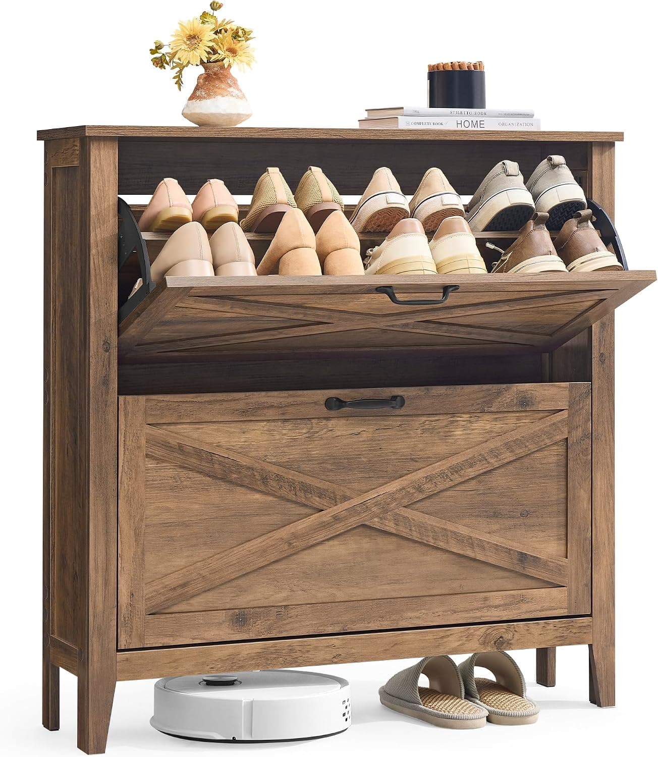VASAGLE Mueble Zapatero con 2 Cajones Abatibles, para 14 a 16 Pares