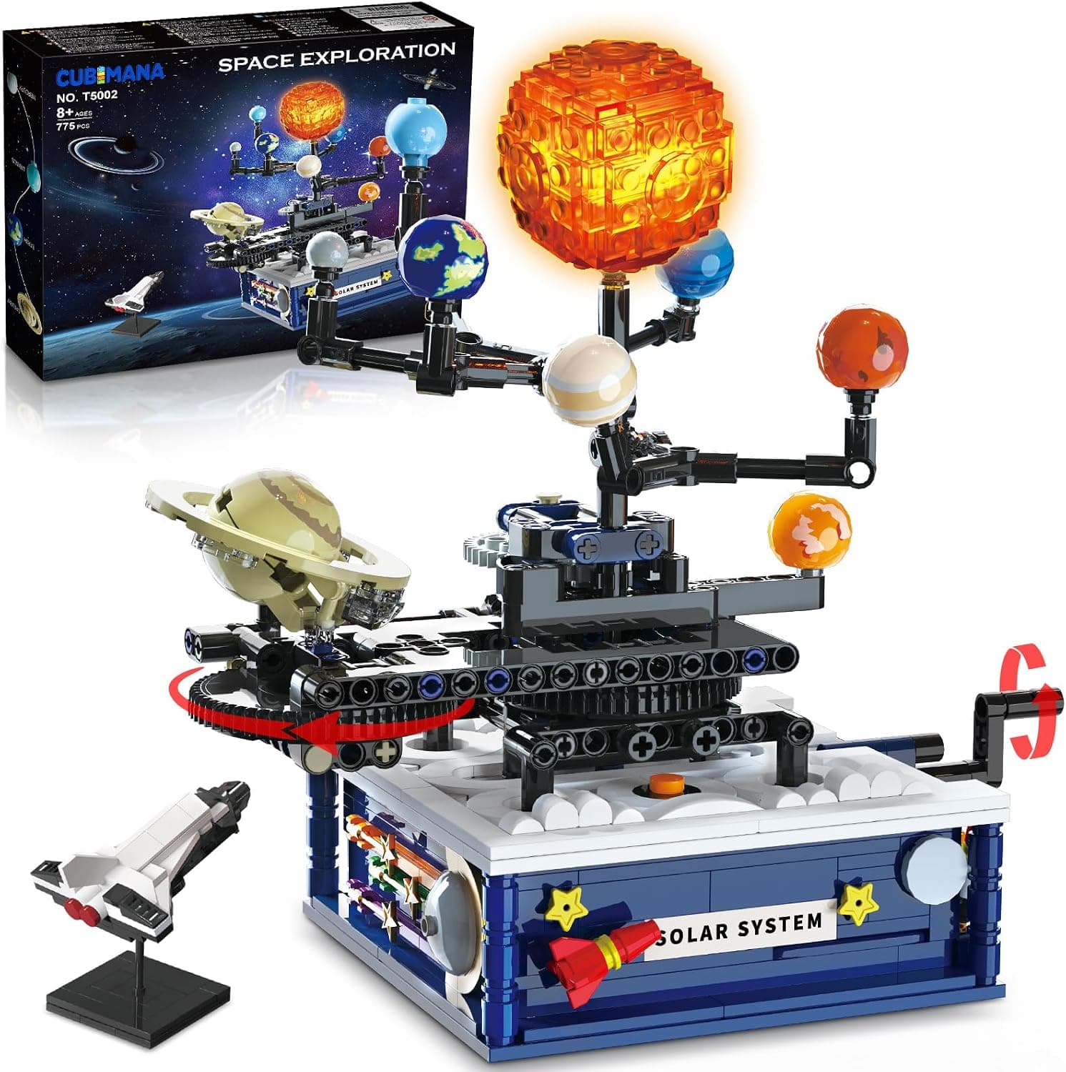 CUBIMANA Sistema Solar Juego de construcción con luz - exploración Espacial rotación Juguetes de construcción con 8 Planetas y Cohetes 775 PCS Ciencia Bloques de construcción Regalos para niños de 6