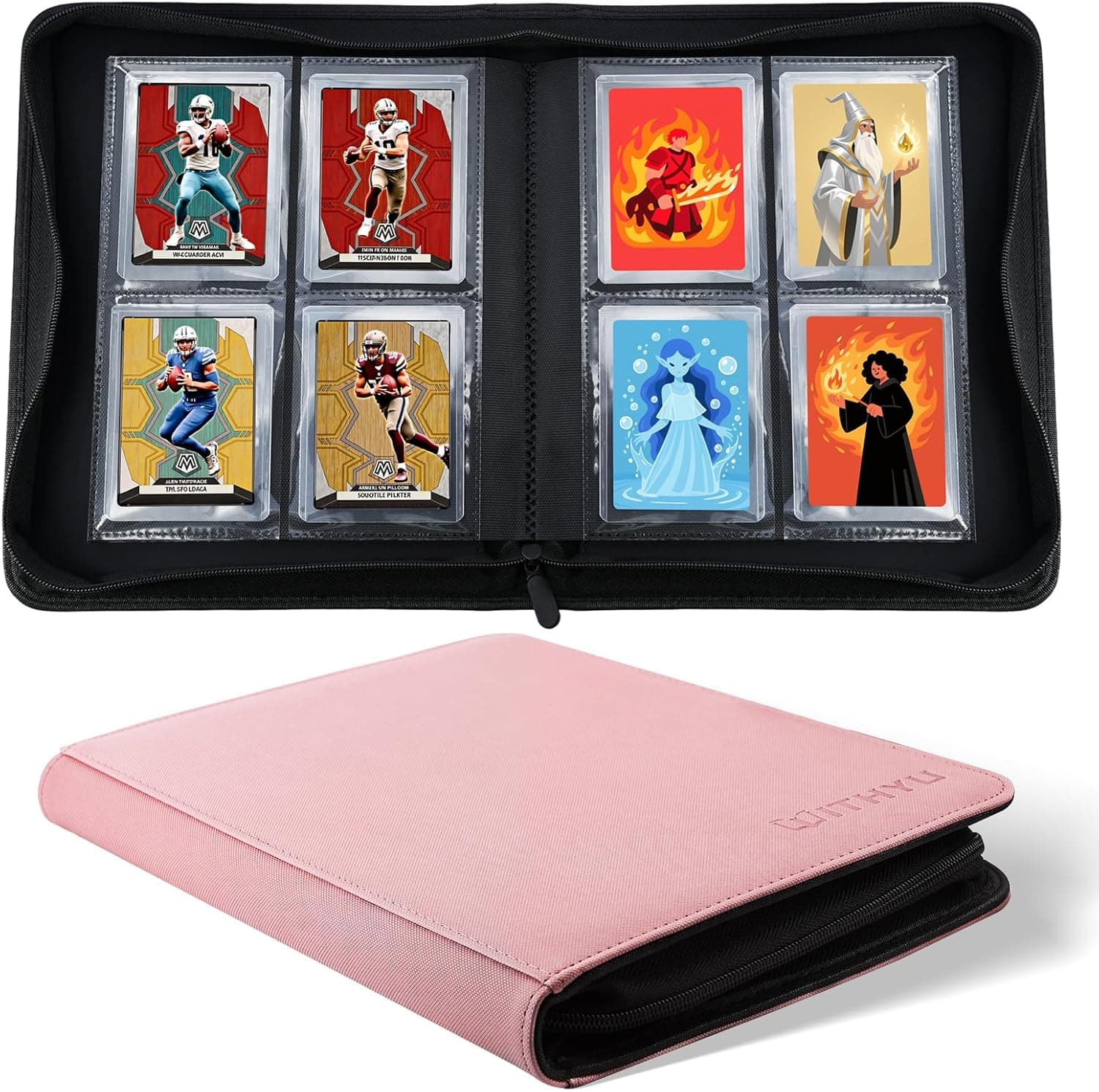 WITHYU Álbum con Cremallera para 128 Toploaders – 4 Bolsillos por Página, Sin Anillas, Compatible con Fundas Rígidas de 3x4 Pulgadas, Organizador para Tarjetas Coleccionables, Deportivas y de Juego