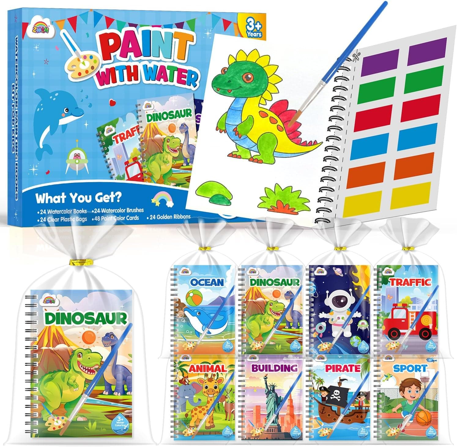 ZMLM Libros de Colorear con Agua para Detalles Cumpleaños niños, Regalos Cumpleaños Colegio invitados Juguetes, Livros de colorir infantis Manualidades Niños para 3 a 9 Años (24 Niños)