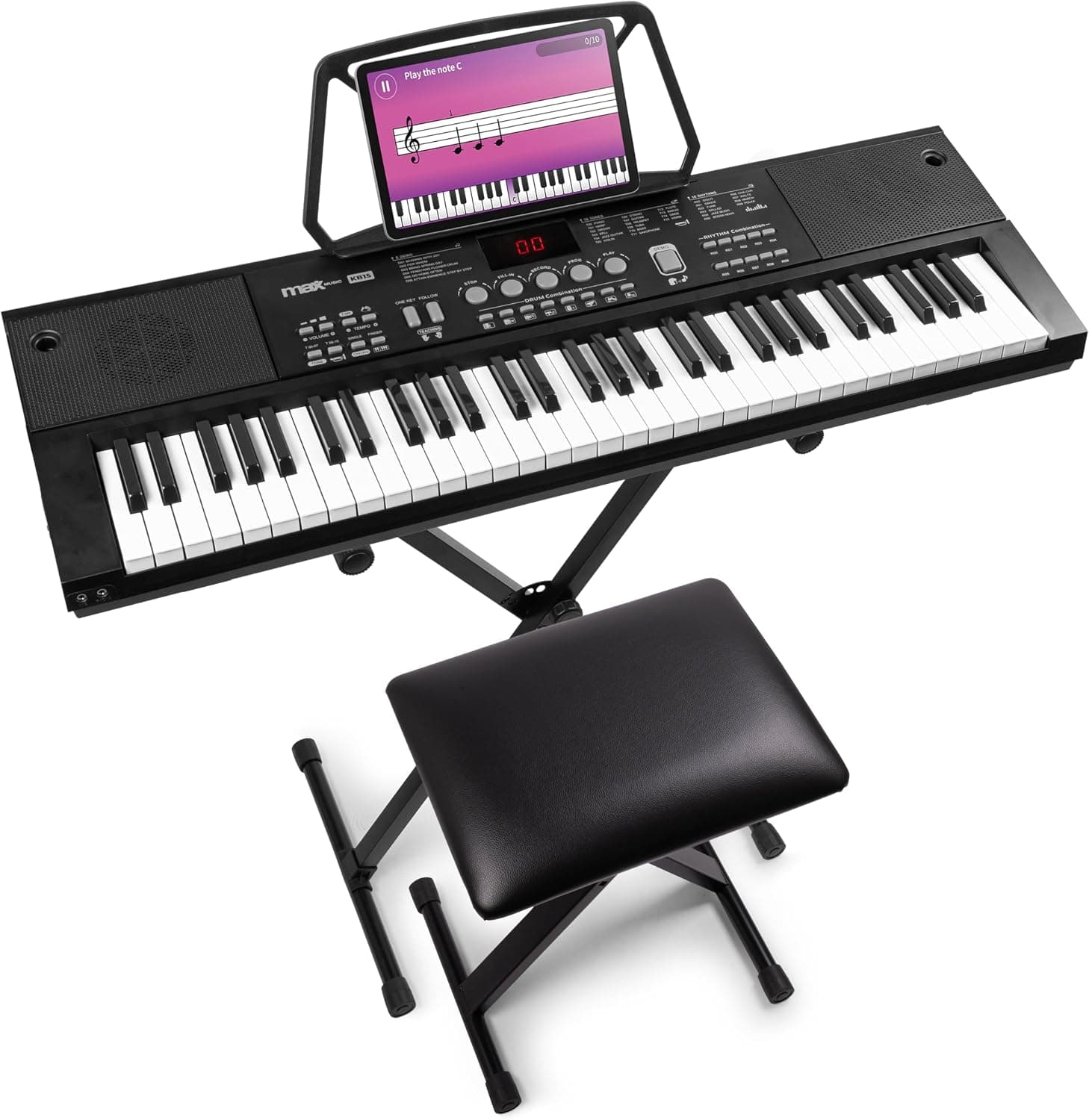 MAX KB15 - Pack de teclado digital de 61 teclas con banqueta