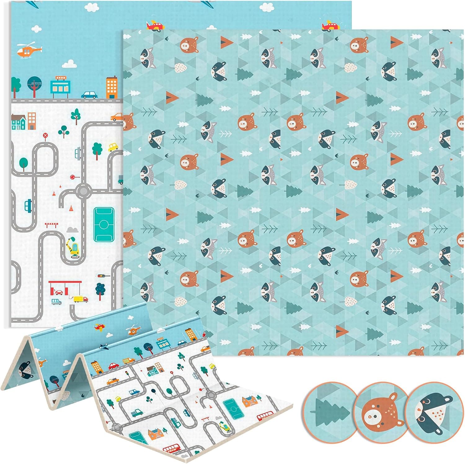 JUPPLIES - Alfombra Bebe Acolchada Plegable 195x175cm y 1cm Grosor - Tapete de Actividades para Bebe Plegable - Alfombra Infantil para Juegos Reversible y Antideslizante - Colchoneta de Juegos