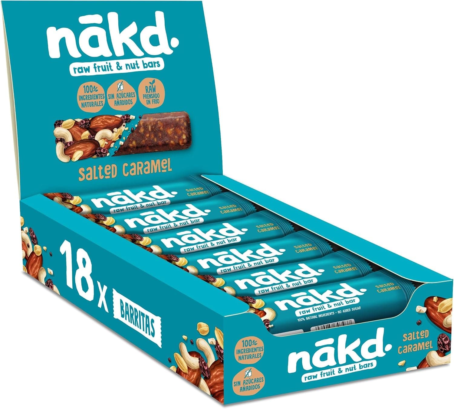 Nākd. Salted Caramel | Barritas Raw de Fruta y Frutos Secos | 18x35g (630g)