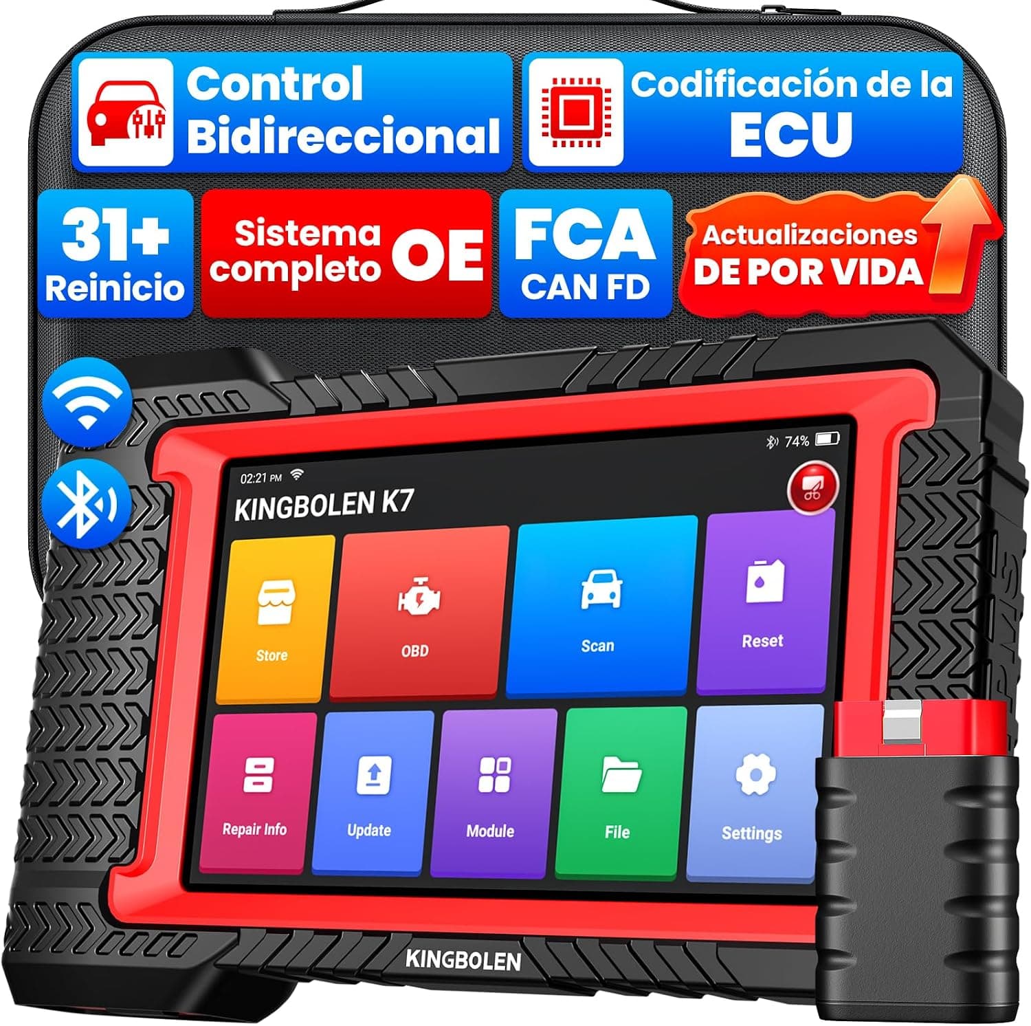 KINGBOLEN K7 OBD2 Escáner, Herramienta de Diagnóstico Escaneo Coche, Bidireccional Maquina Diagnosis Coche, Codificación ECU Online,31+ Servicios,Actualización Gratuita de por Vida