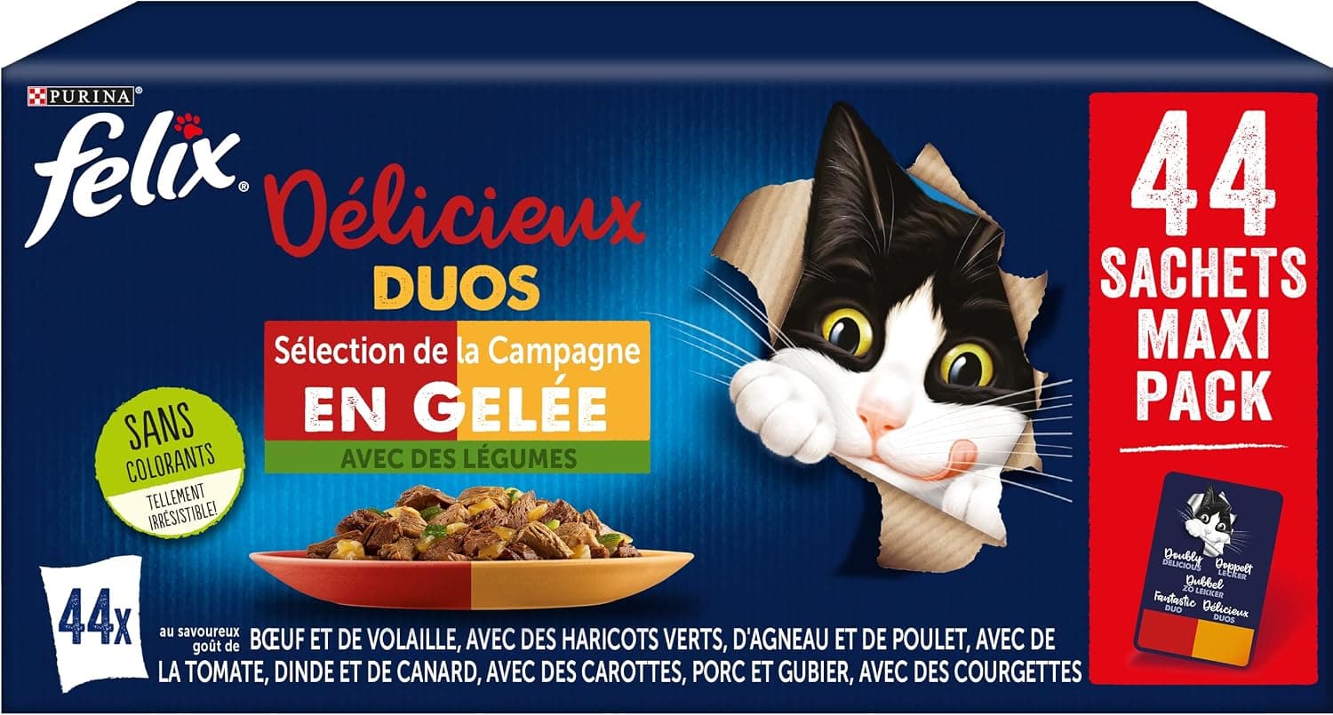 Purina, Felix, Delicioso dúo, Maxi Paquete, 44 x 85g-El Embalaje Puede Variar
