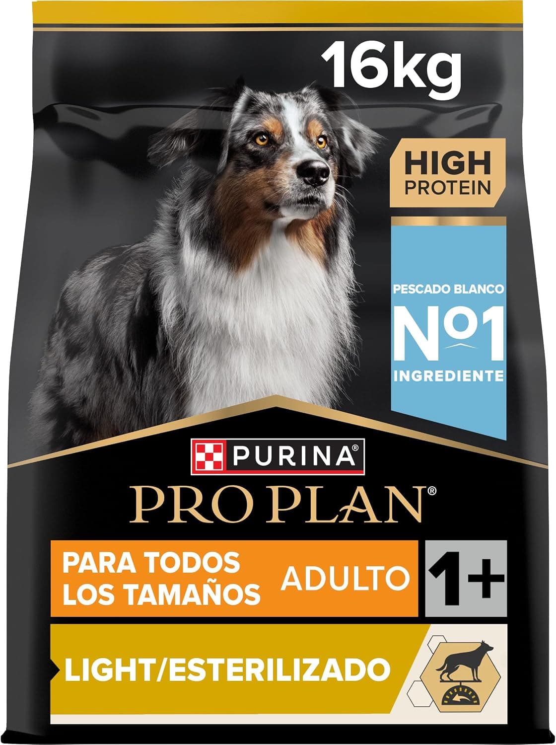 Purina Pro Plan All Size Light/Sterilized Pienso para Perro Adulto Esterilizado, Light, Control de Peso con Pescado Blanco, Saco de 16kg