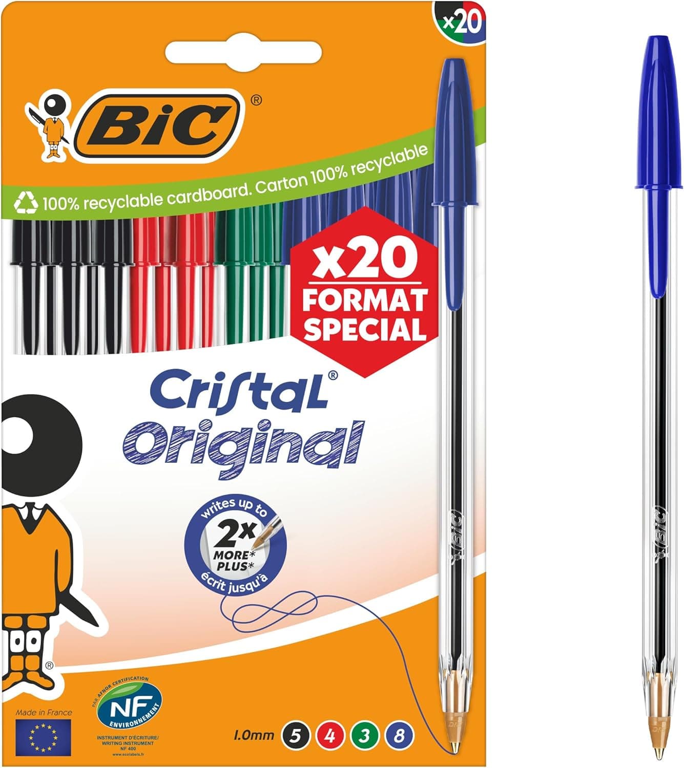 BIC Cristal Original Bolígrafos de Punta Media (1,00 mm) - Colores de Tinta Surtidos, Caja de Edición Especial de 20