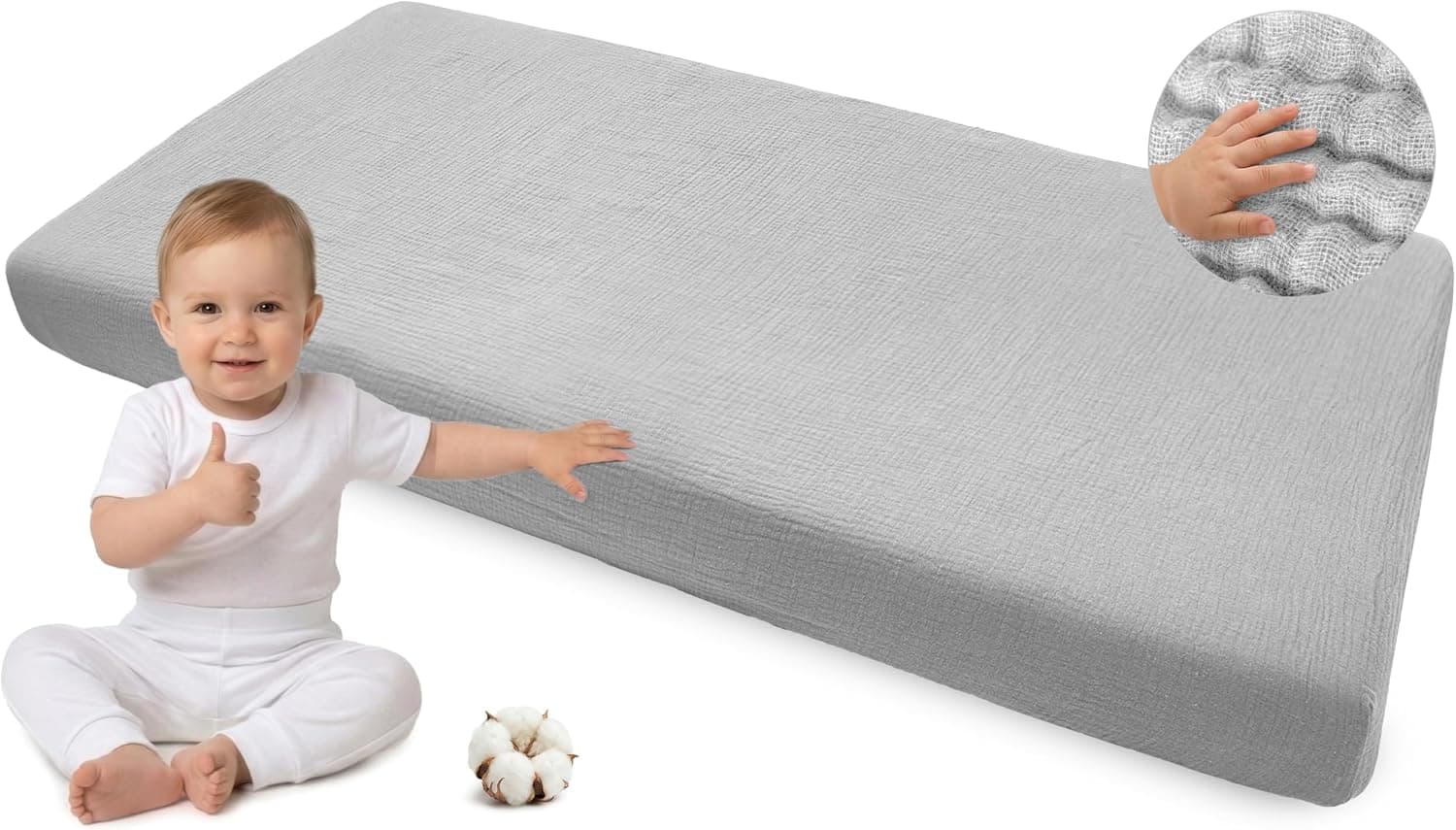 Medi Partners Sabana Bajera Cuna 70x140-100% Algodon Muselina Sabanas de Algodón Bebe Ropa de Cama para Bebés Dormir Cuna Fitted Bed Sheet Protector(Gris)