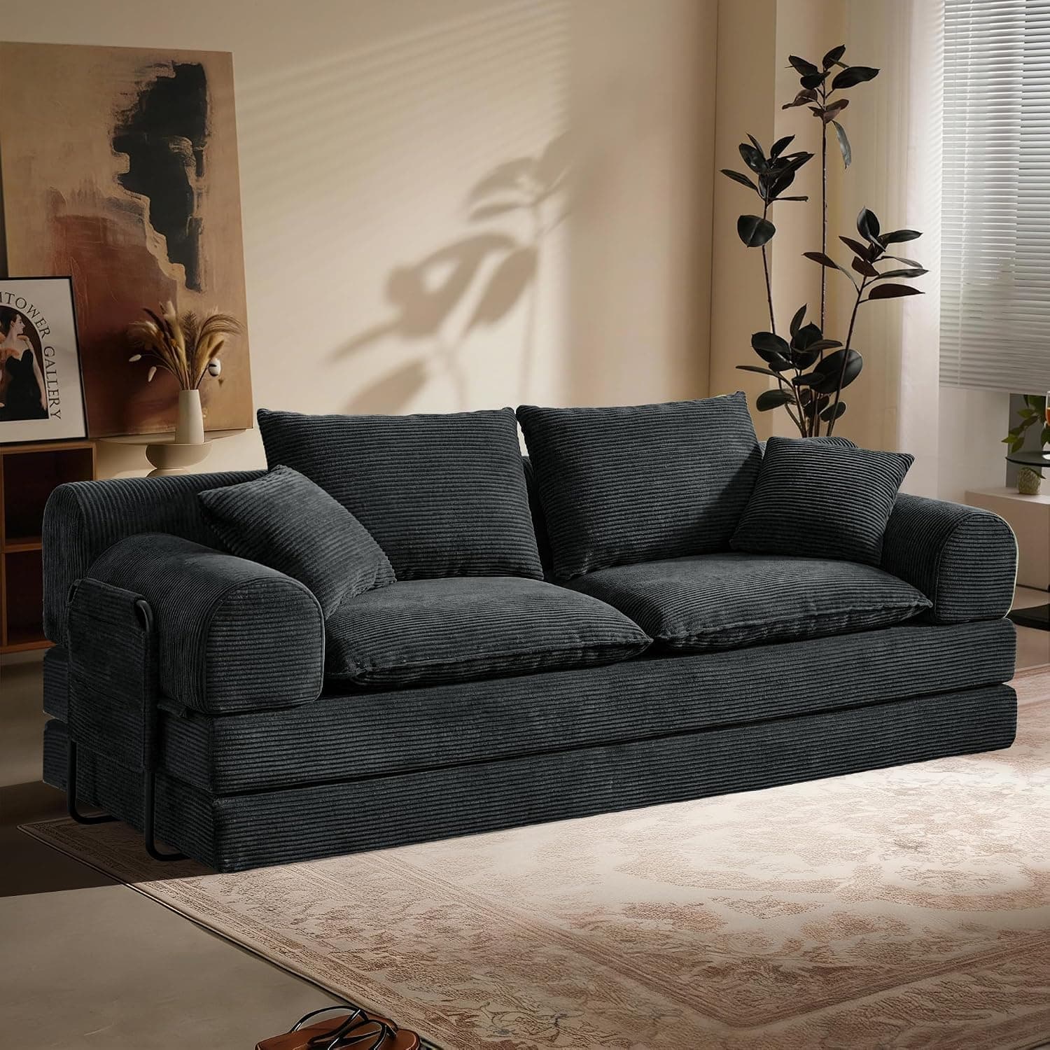 Vipbear Sofá Cama 201cm, Boneless Sofá Cama 3 Plazas, Pana