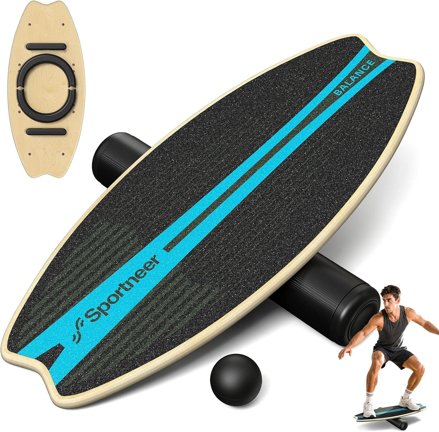 Sportneer - Tabla de equilibrio de madera, monopatín de interior y tabla de equilibrio para niños y adultos