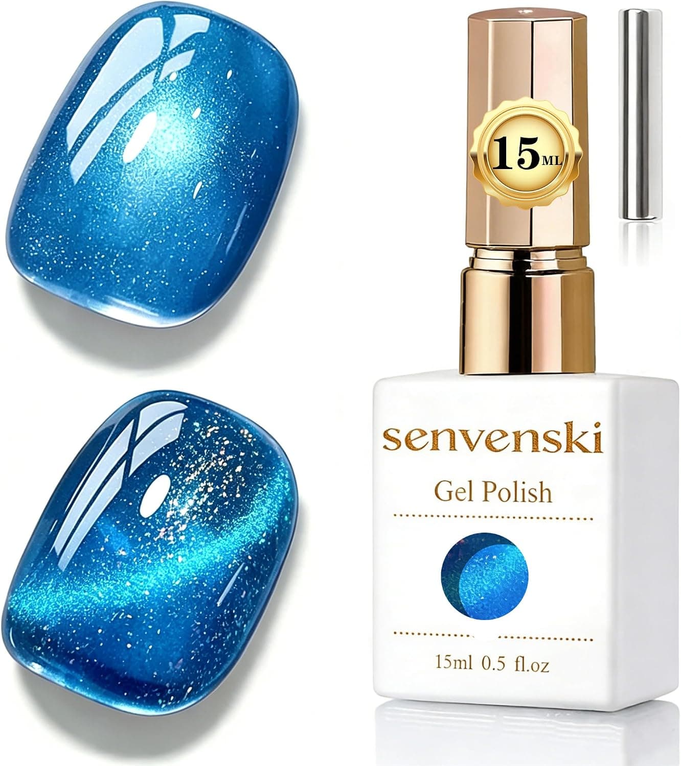 Senvenski Gelatina Vitral ojo de gato Esmaltes Semipermanentes Para uñas con iman 15ML Magnético Cat Eye Galaxias Holográfica Brillante Color Esmaltes de gel de uñas (Azul Estrella, 15ml)