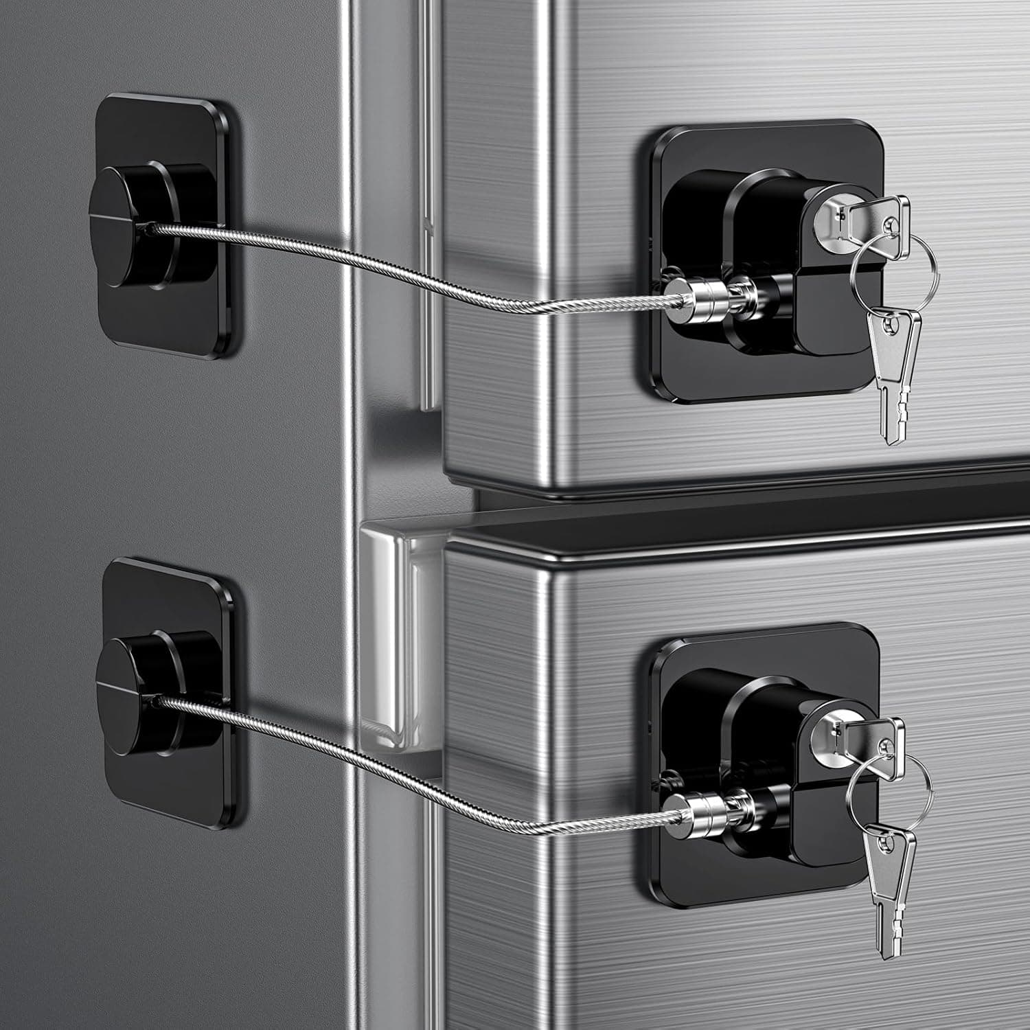 Candado Nevera para Bebés y Adultos, Paquete de 2 Cerraduras para Frigorífico, Cierre de Seguridad Autoadhesiva para Refrigeradores, Armario, Puertas de Gabinetes, Cajones y Ventanas-2 Pieza Negro