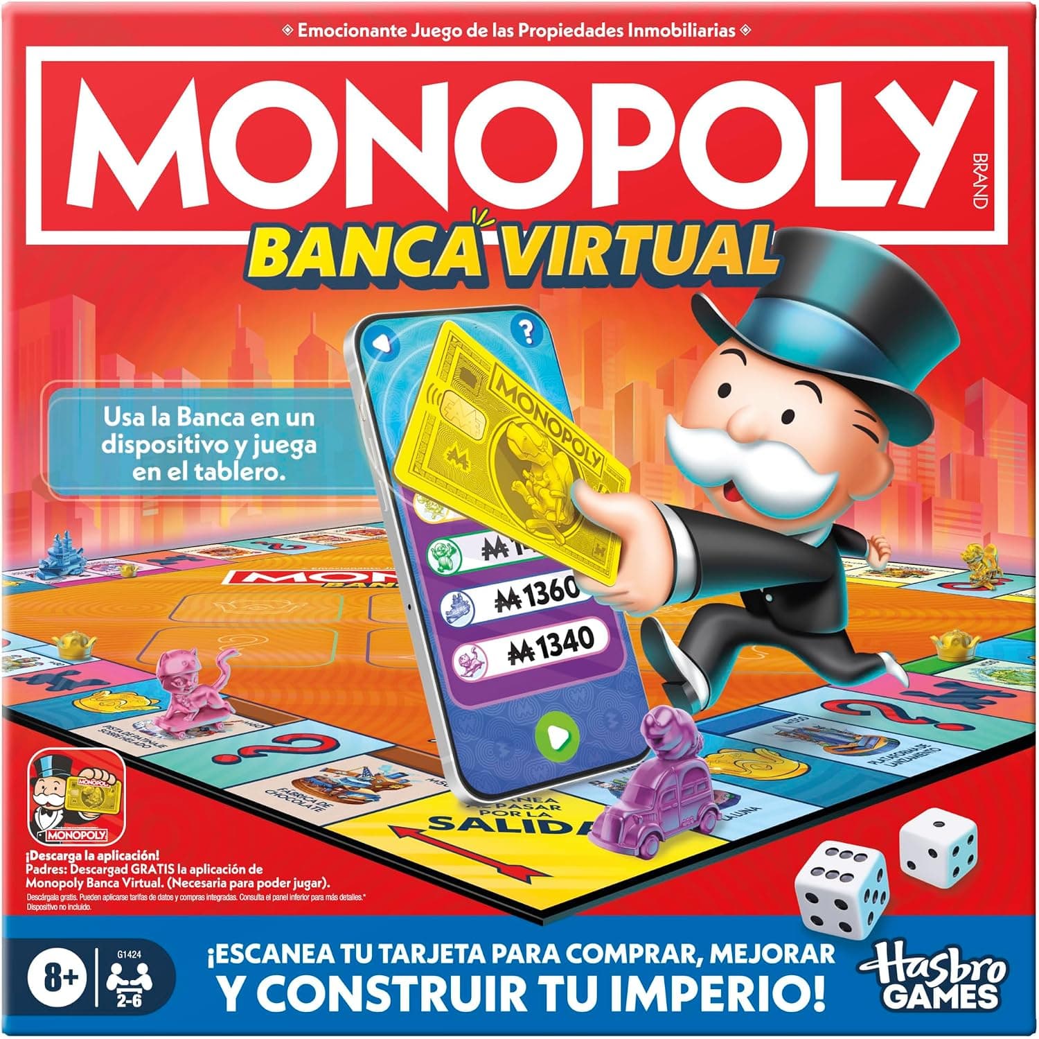 Hasbro Gaming, Monopoly Banca Virtual, Juego Electrónico Familiar, App Gratuita, Fiestas con Familia y Amigos, Inversión y Estrategia, Juego de Mesa para Niños y Niñas de 8 Años o Más