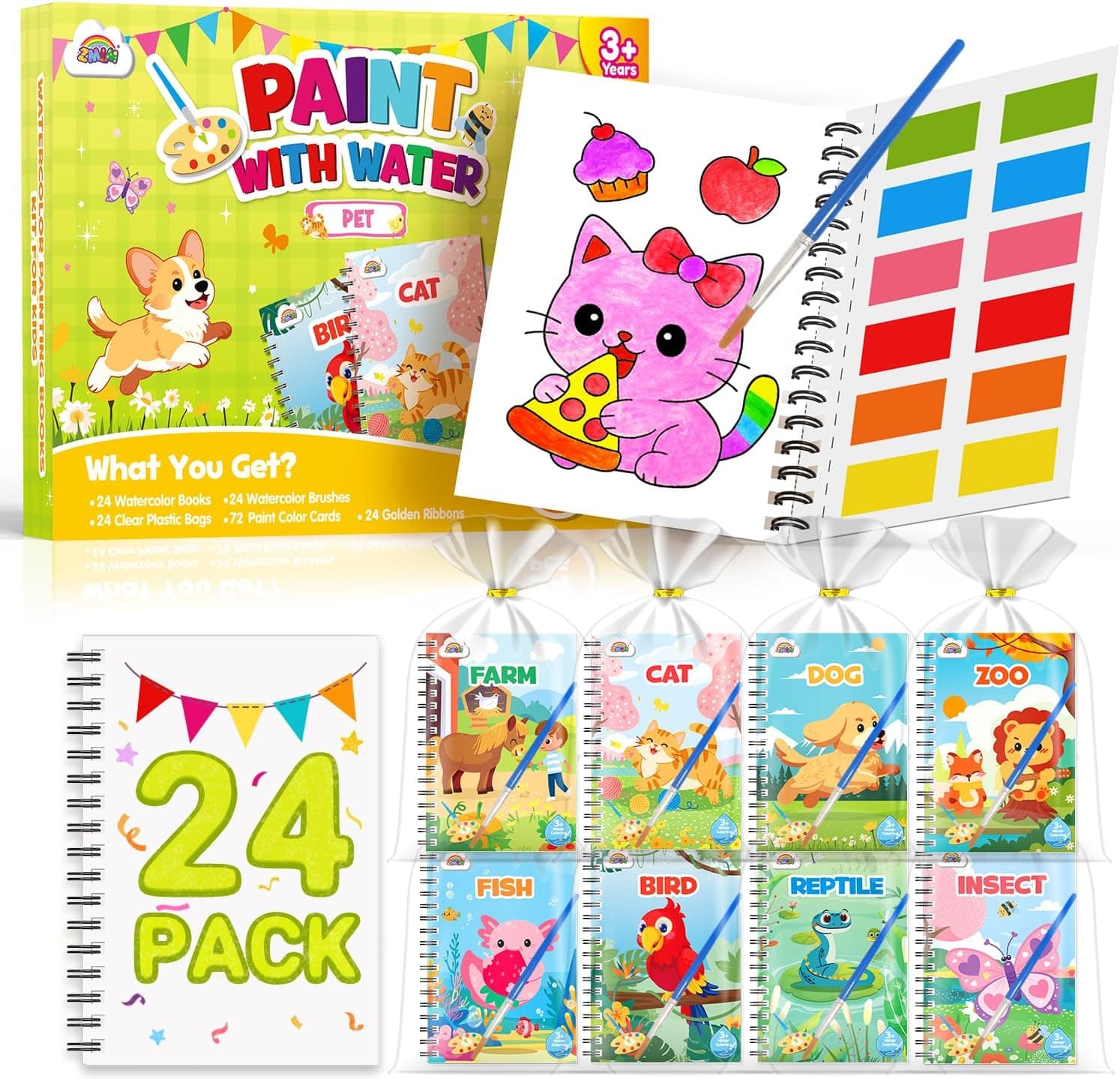 ZMLM 24 Libros de Colorear con Agua para Detalles Cumpleaños niños