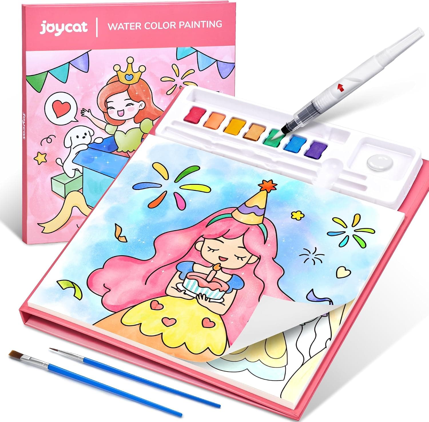 JoyCat Libro para colorear con acuarelas para niños pequeños a partir de 3-8 años, juego de acuarela para arte y manualidades, juguete educativo como regalo de cumpleaños para niños y niñas