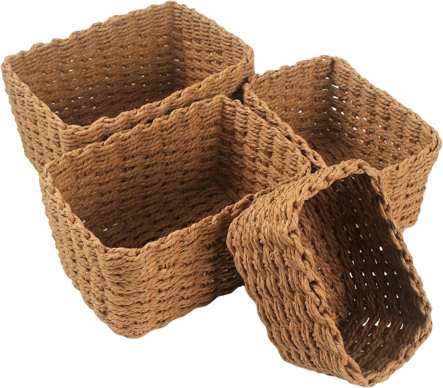 Juego de 4 Cestas de Almacenamiento Trenzadas, Cestas Trenzadas de Estilo Boho, Cestas Apilables para Organizar Cambiador, Cocina, Salón o Dormitorio