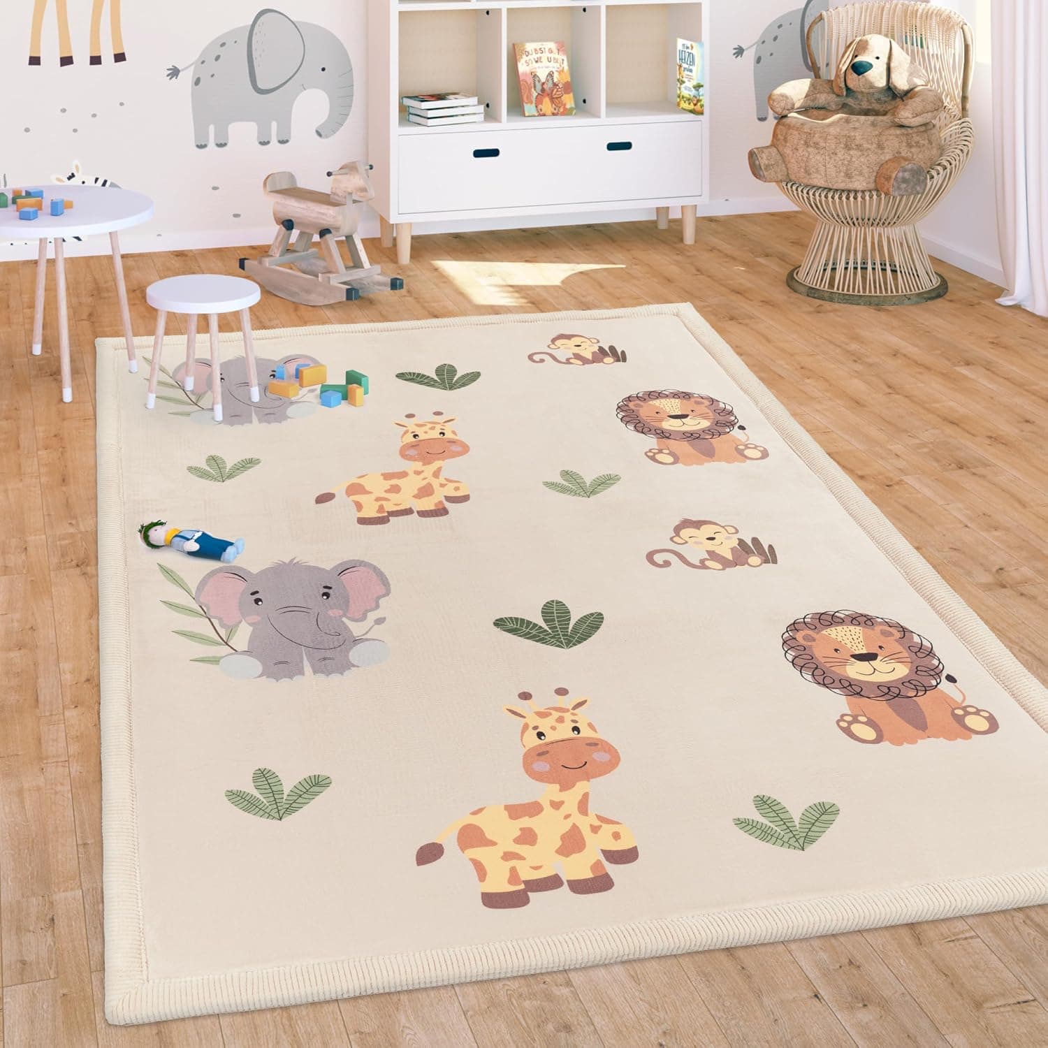 Paco Home Alfombra De Habitacion Bebe Infantil Niña Niño De Juego Antideslizante Arcoíris Motivo Animal Lunares, tamaño:120x160 cm, Color:Beige